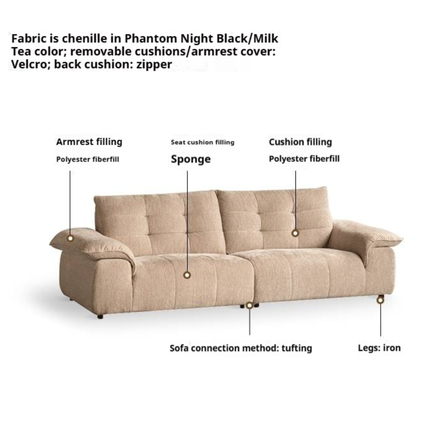 Modern Chenille Fabric Sofa, Couch with Removable and Washable Covers