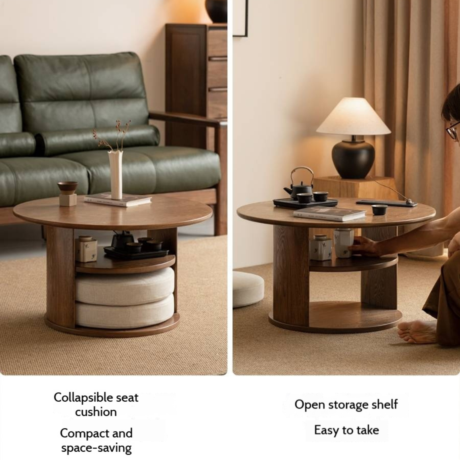 Ash Solid Wood Dual Use Round Coffee Table