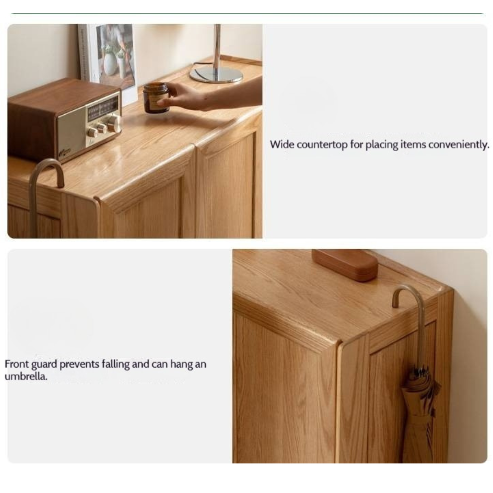 Oak, Solid Rubber Wood Shoe Cabinet