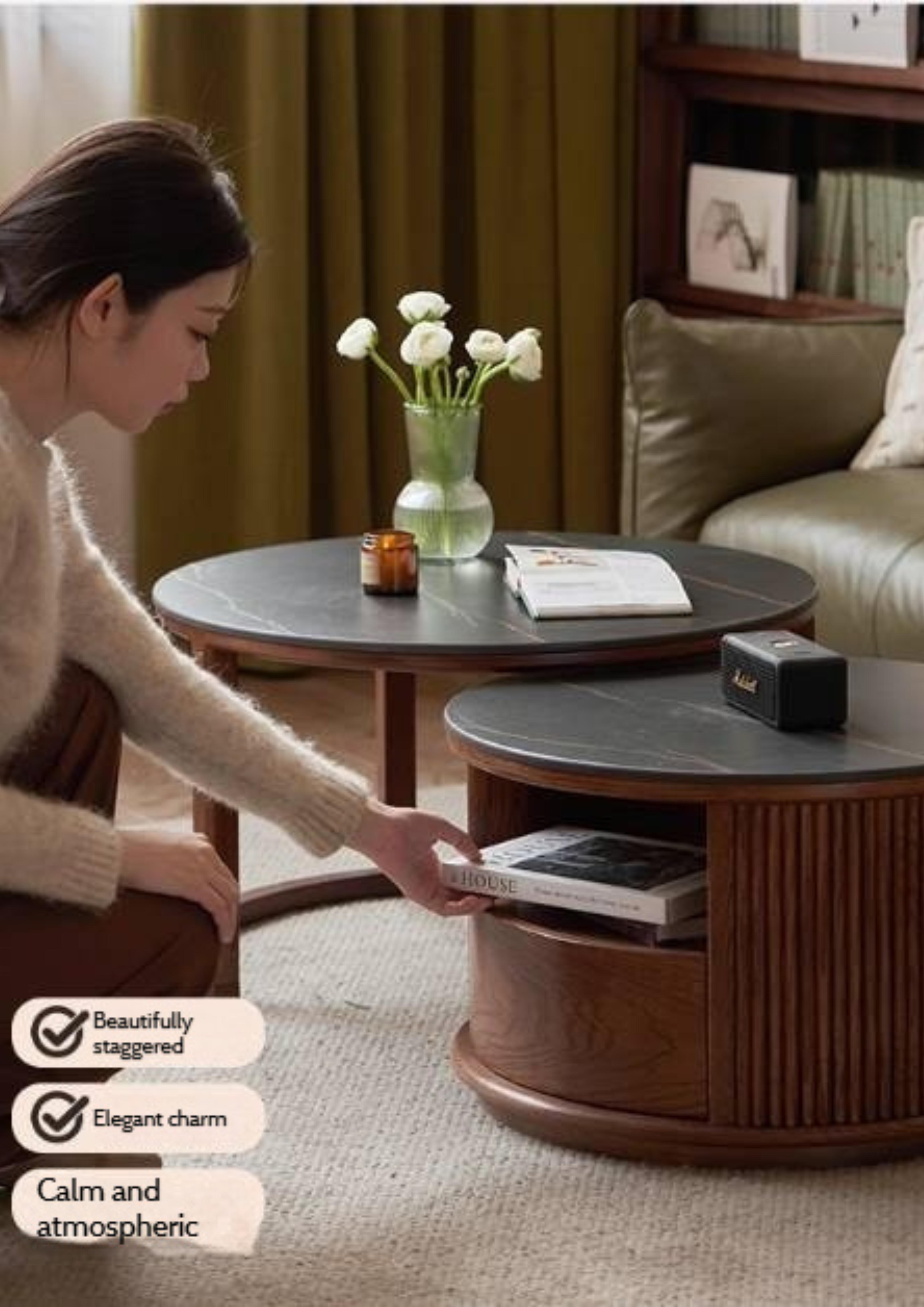 Oak Solid Wood Italian Light Luxury Rock Plate Coffee Table