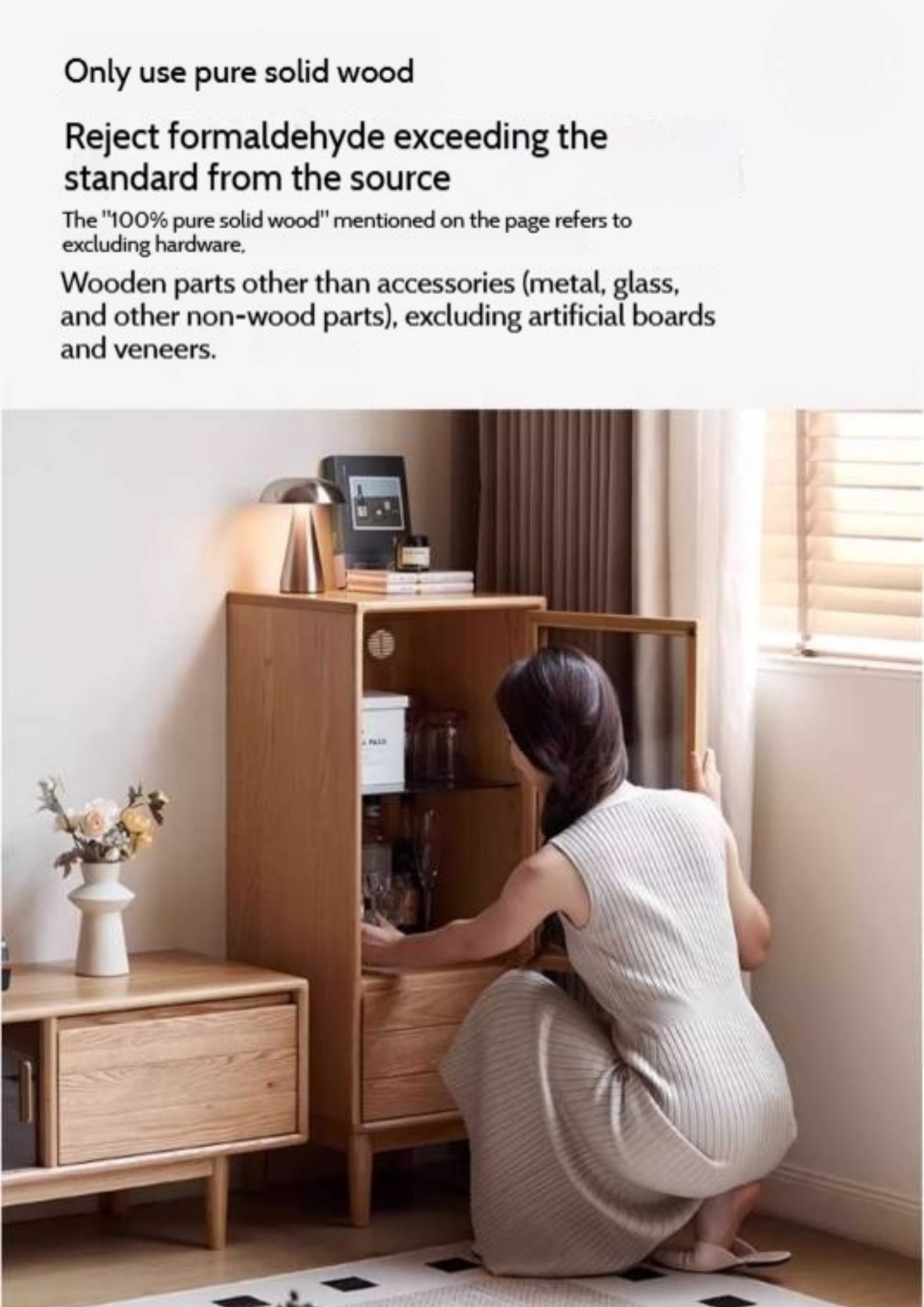 Oak Solid Wood Modern Simple Storage Side Cabinet.