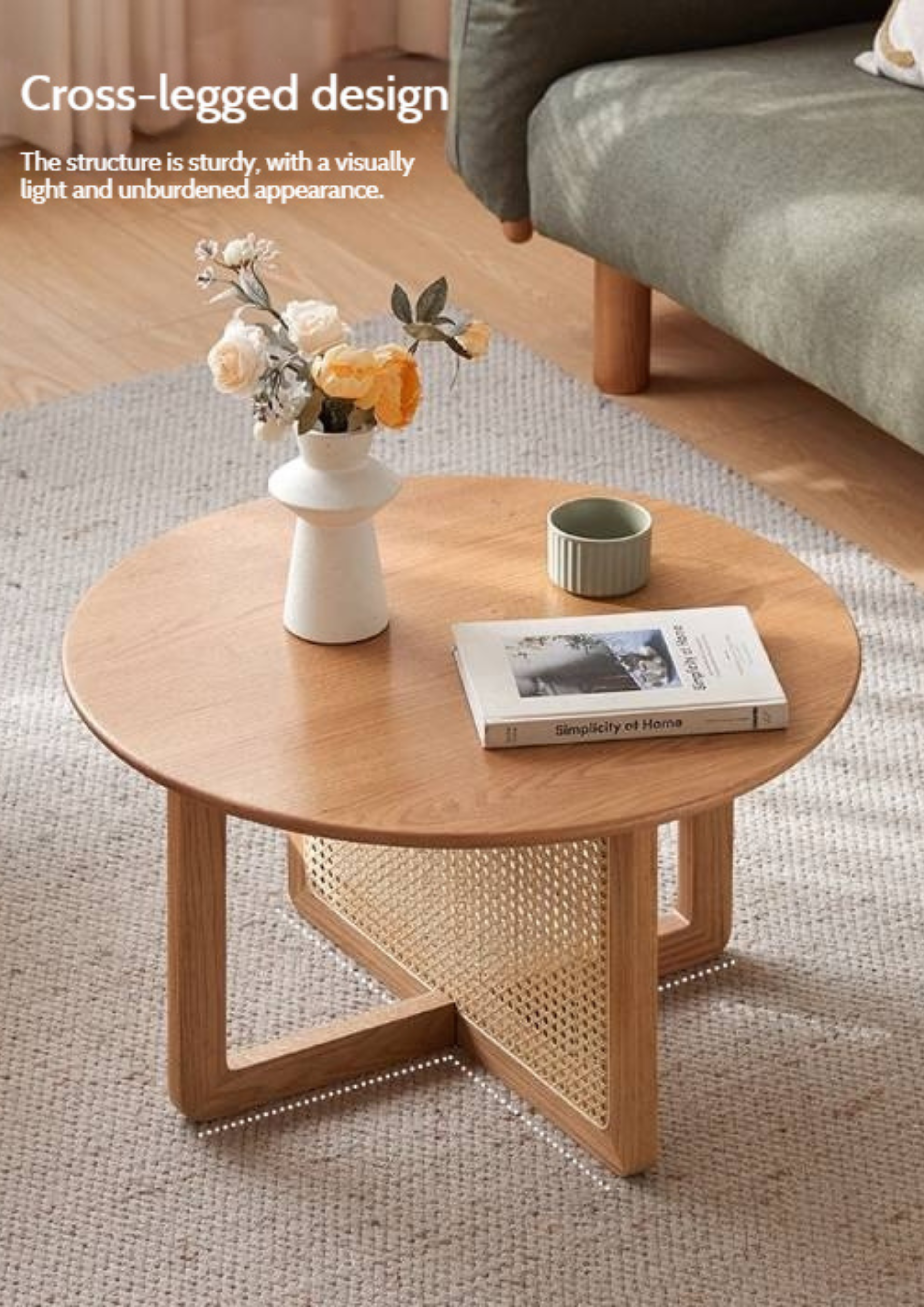Oak Solid Wood Modern Rattan Coffee Table