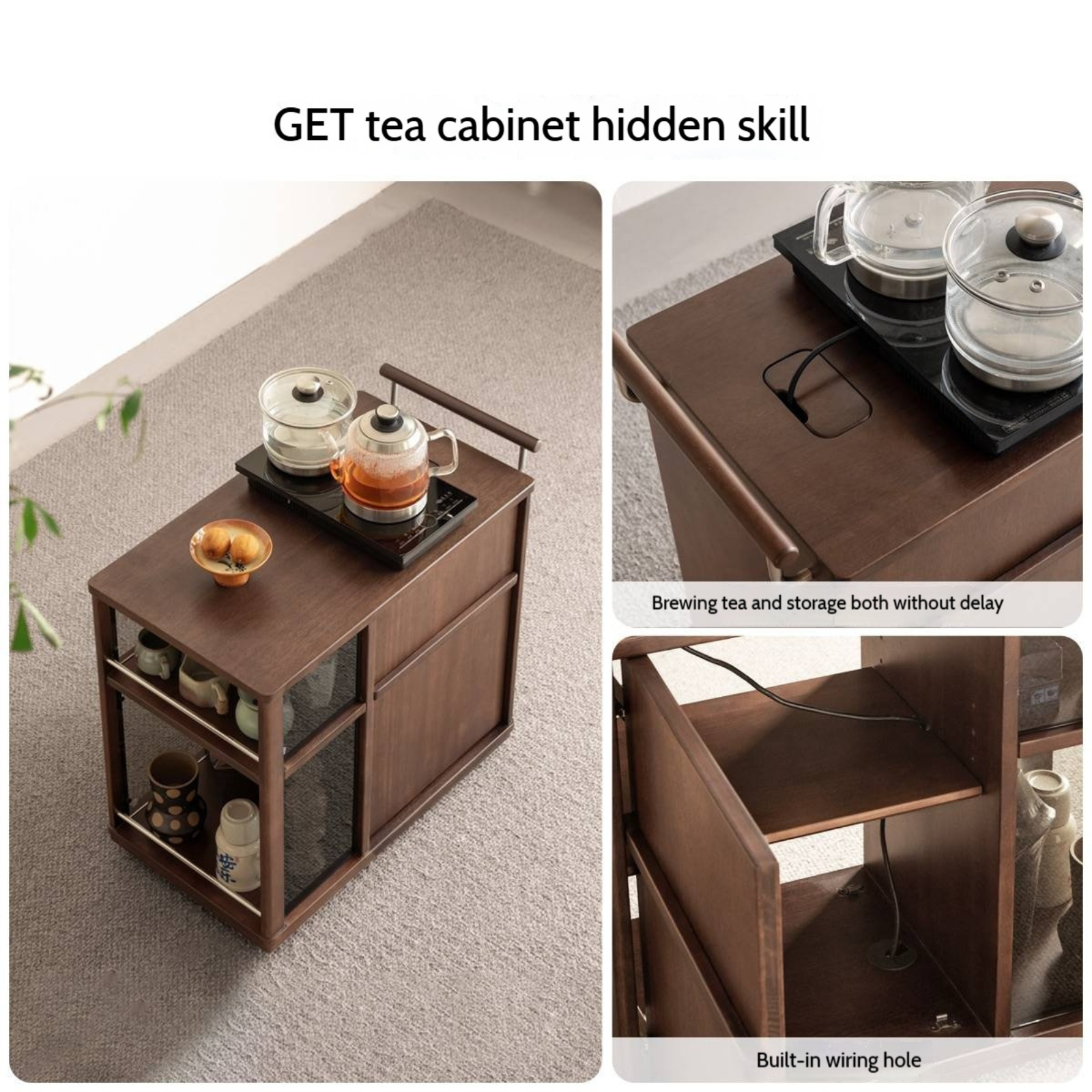 Sandalwood Italian Mobile Side Cabinet
