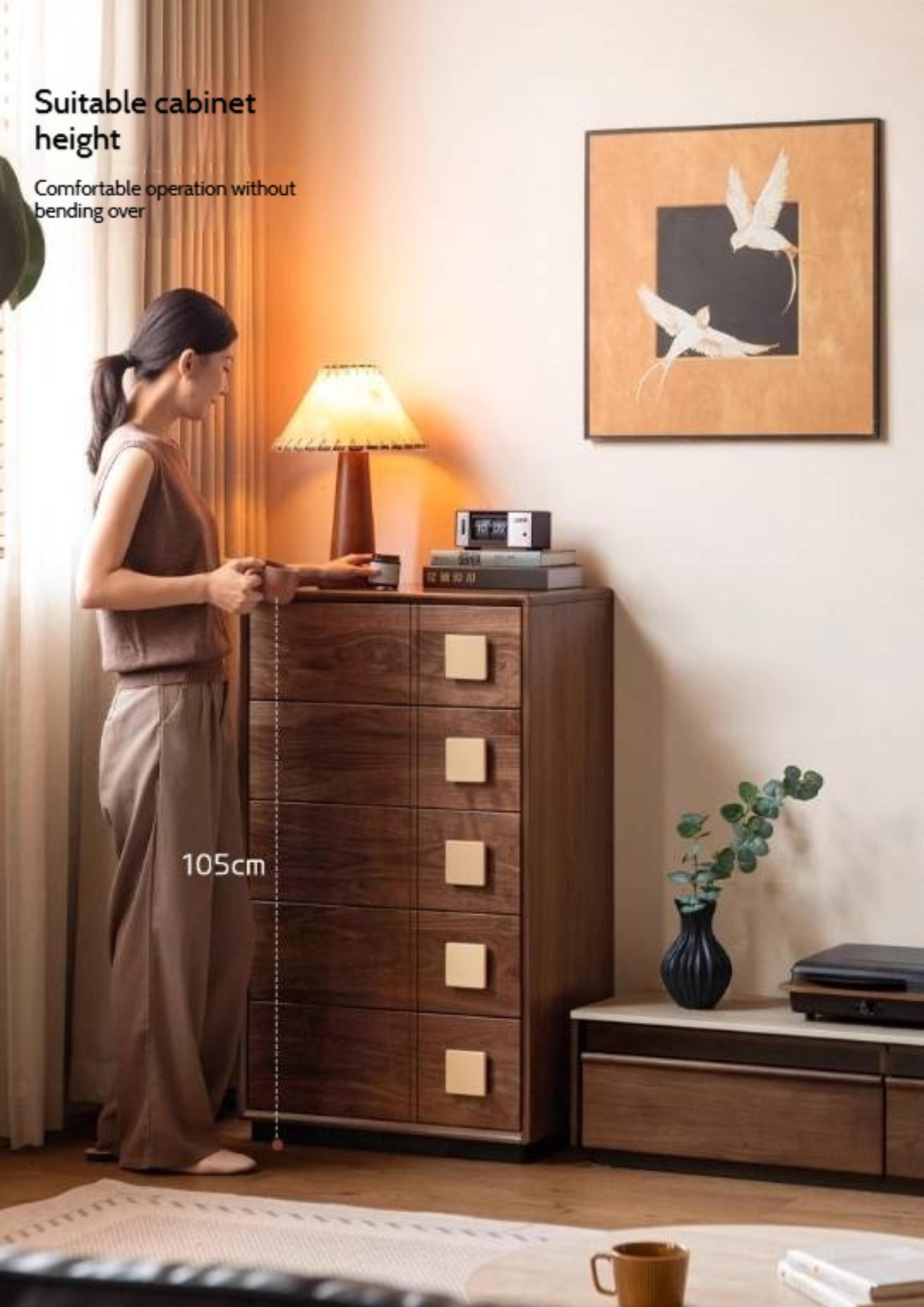 Black Walnut Solid Wood Retro Style Five-Drawer Chest