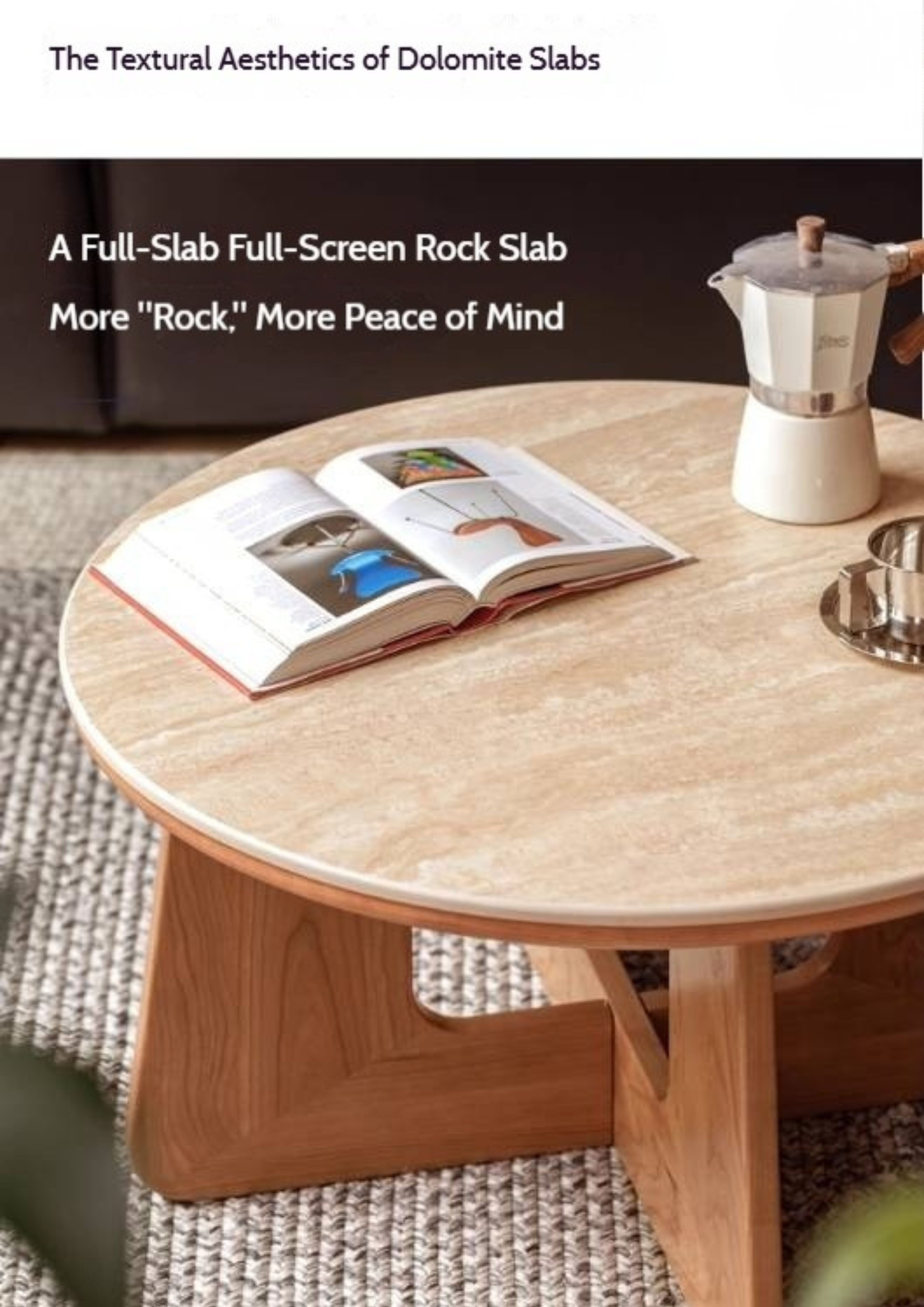 Cherry Solid Wood Rock Plate Round Coffee Table