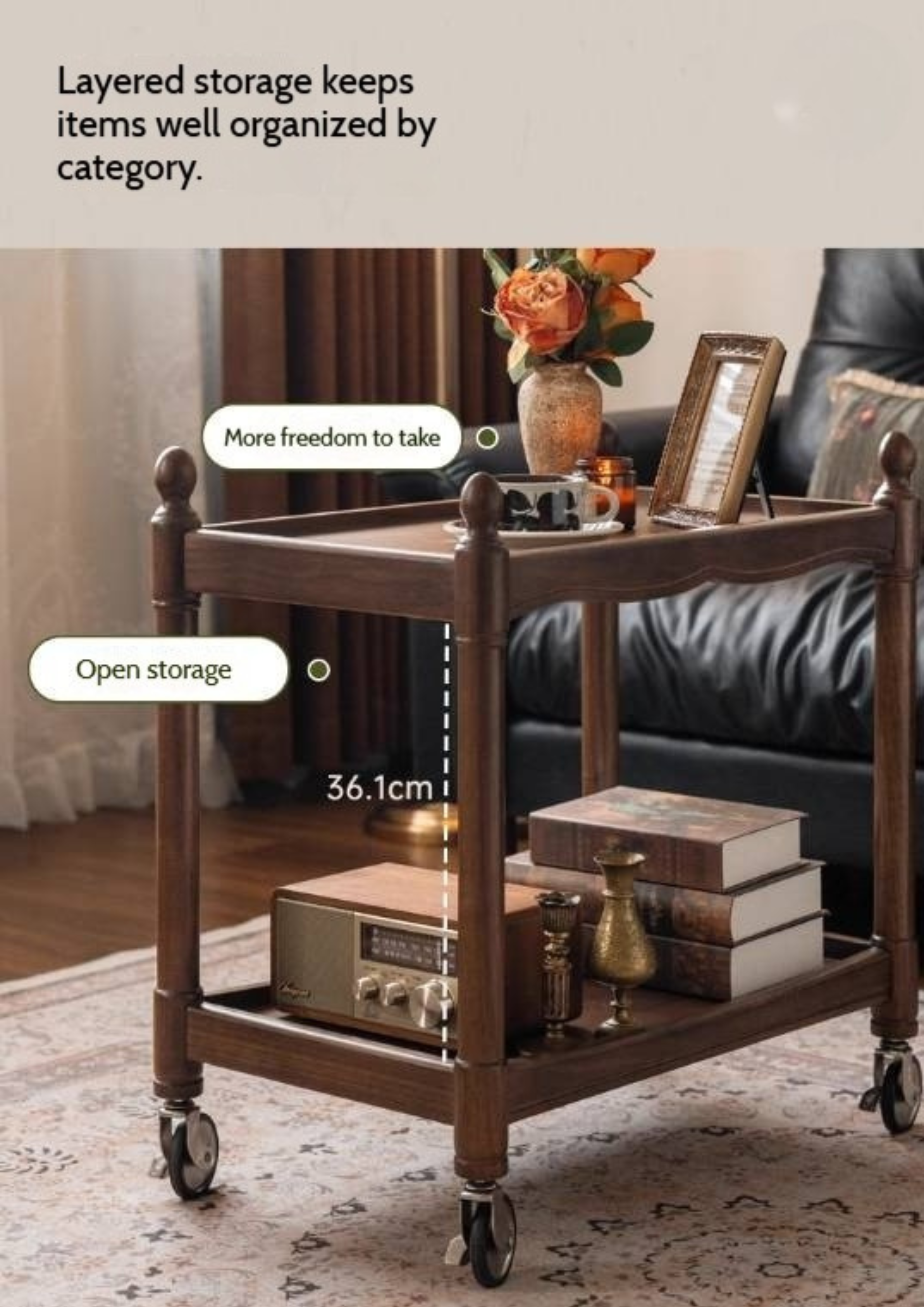 Black Walnut Solid Wood American Retro Mobile Side Table