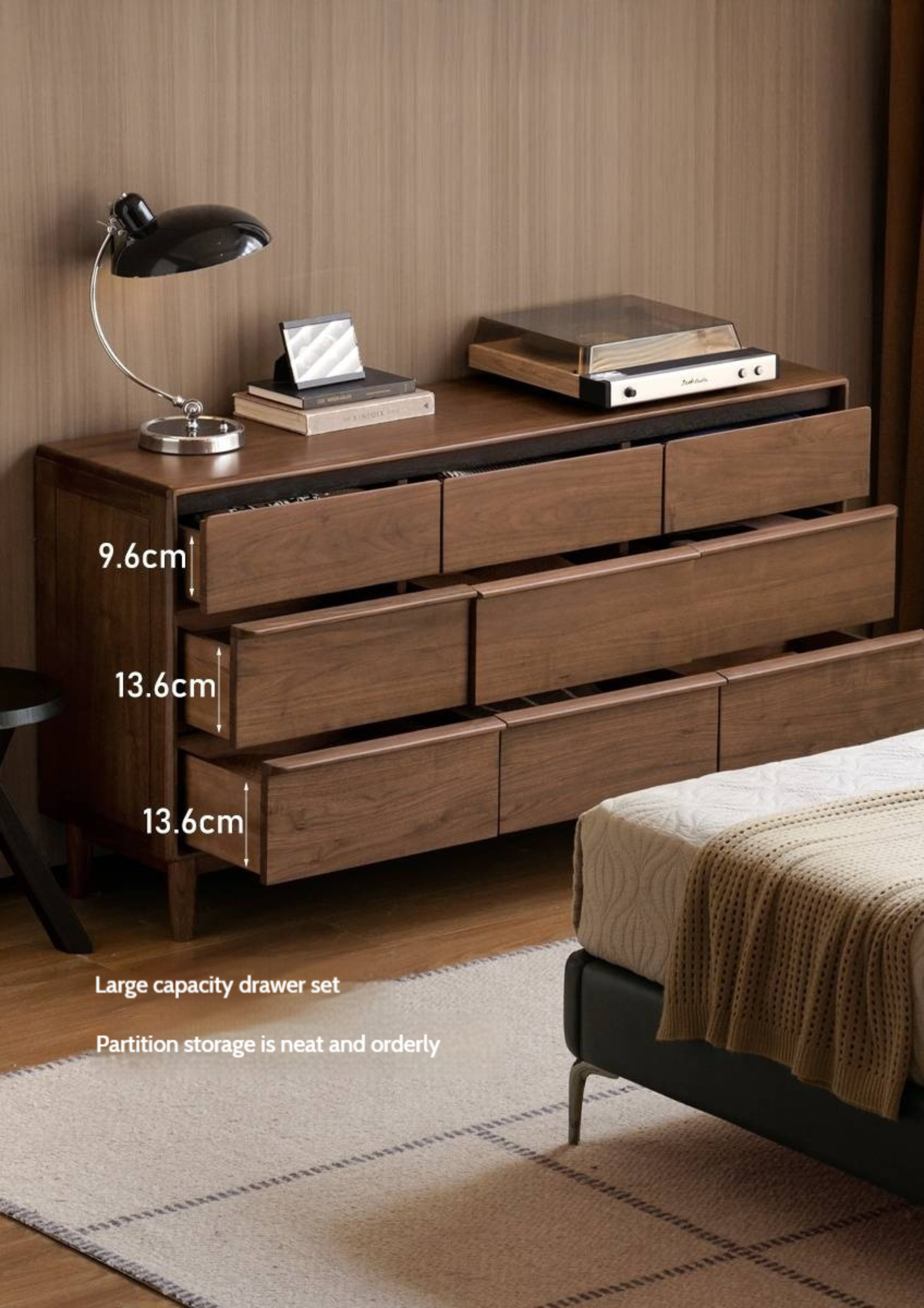 Black Walnut Solid Wood Cabinet Italian Light Luxury Chest of Drawers