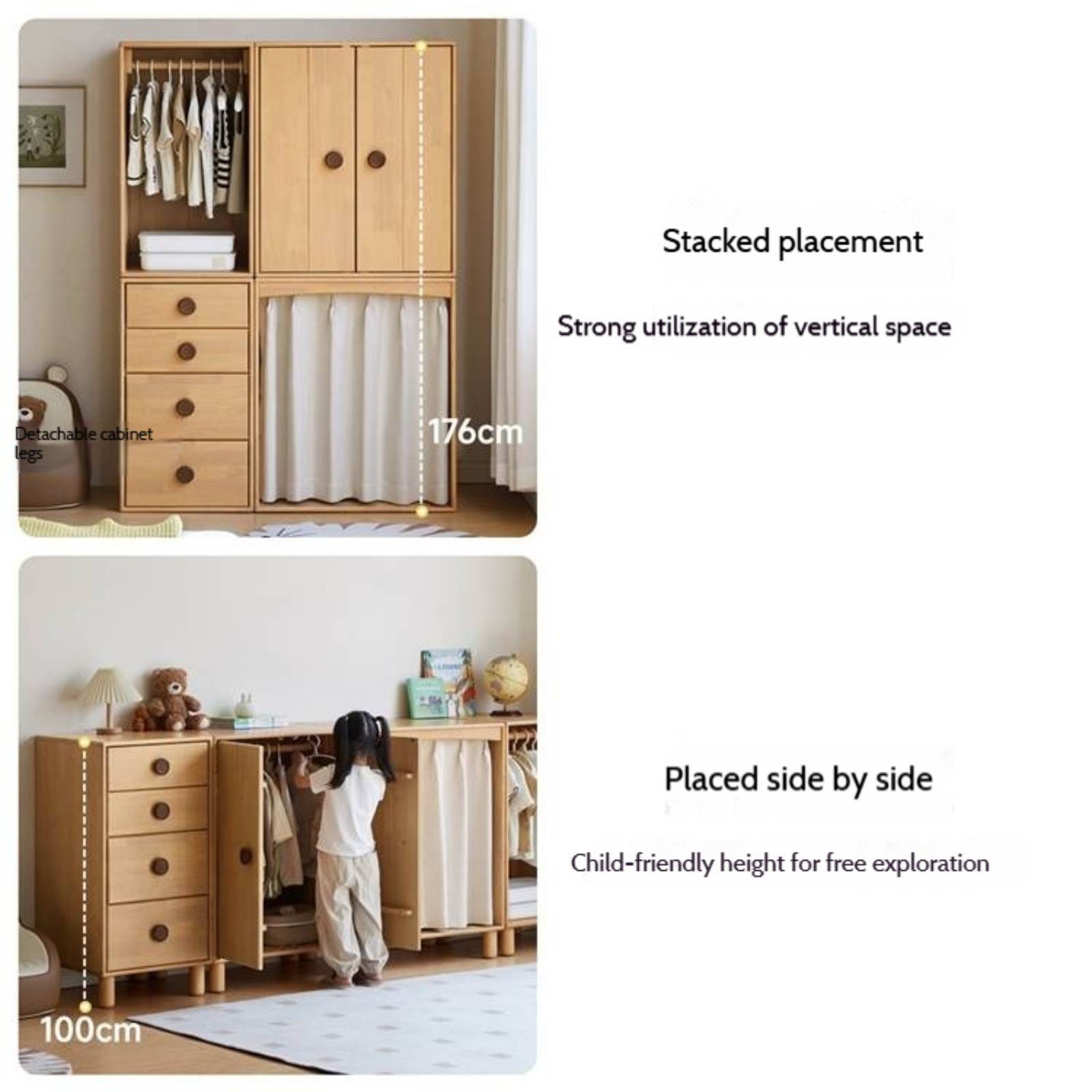 Solid Rubberwood Children's Wardrobe