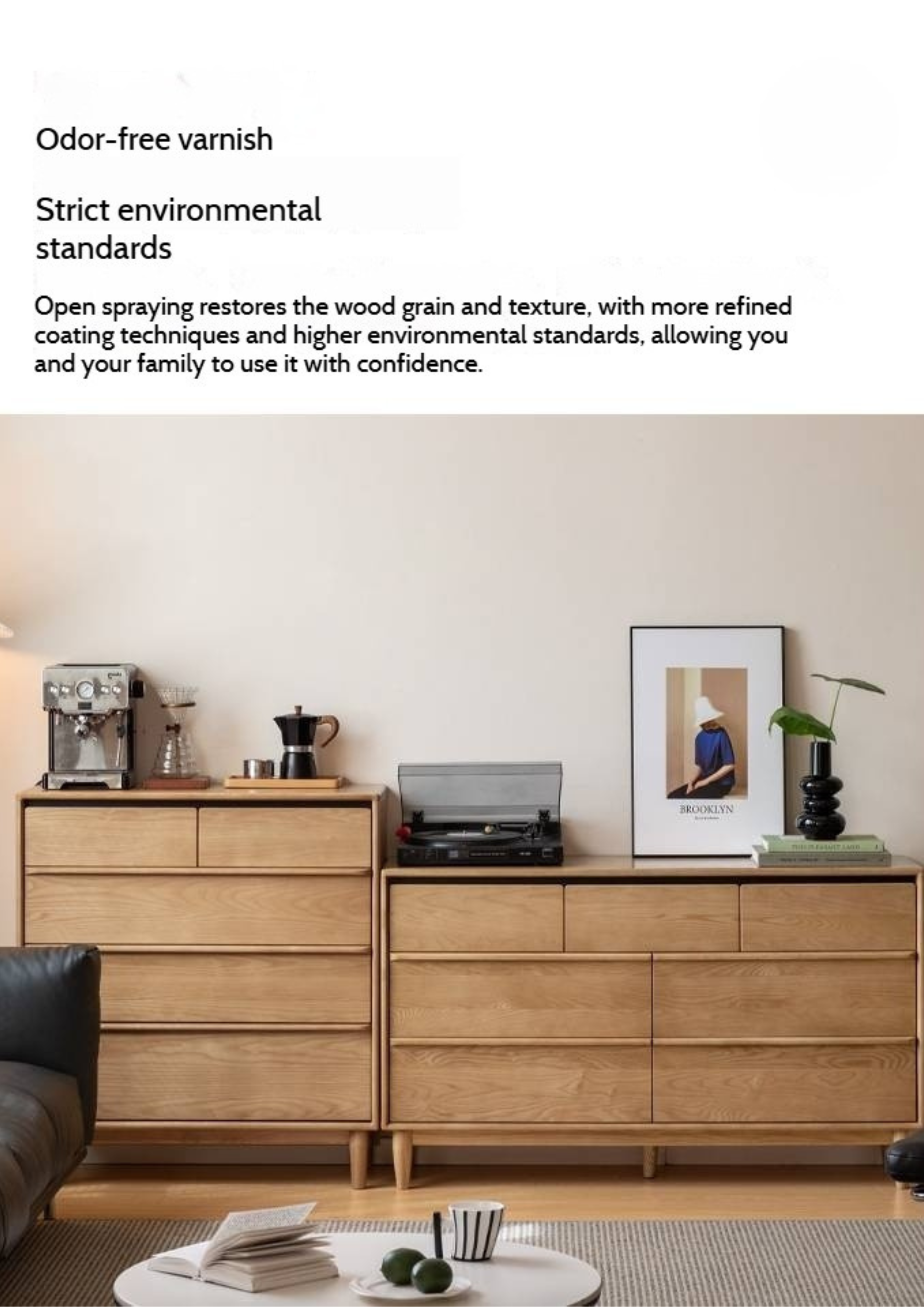 Ash Solid Wood Storage Drawer Cabinet