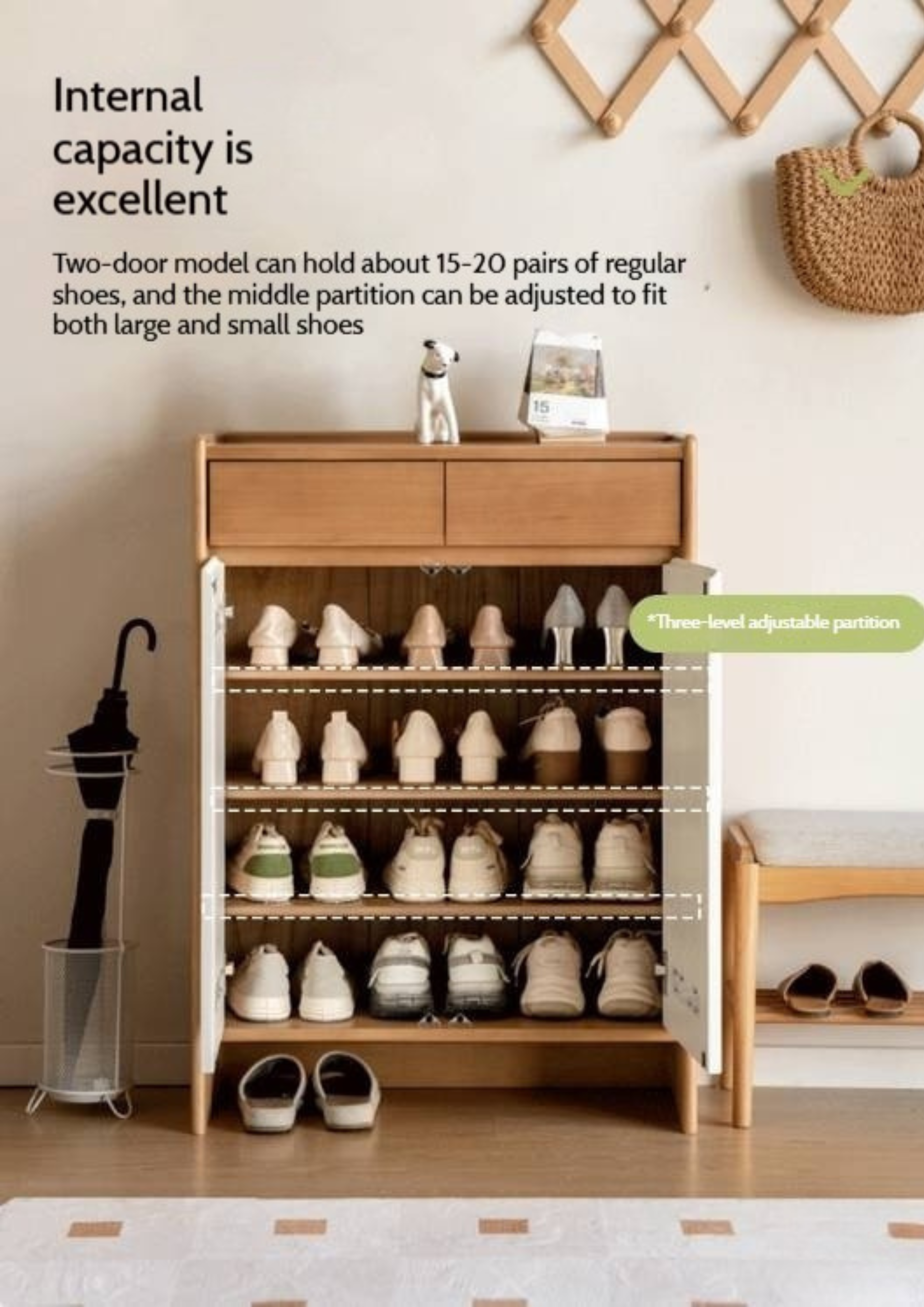 Poplar Solid Wood Shoe Cabinet