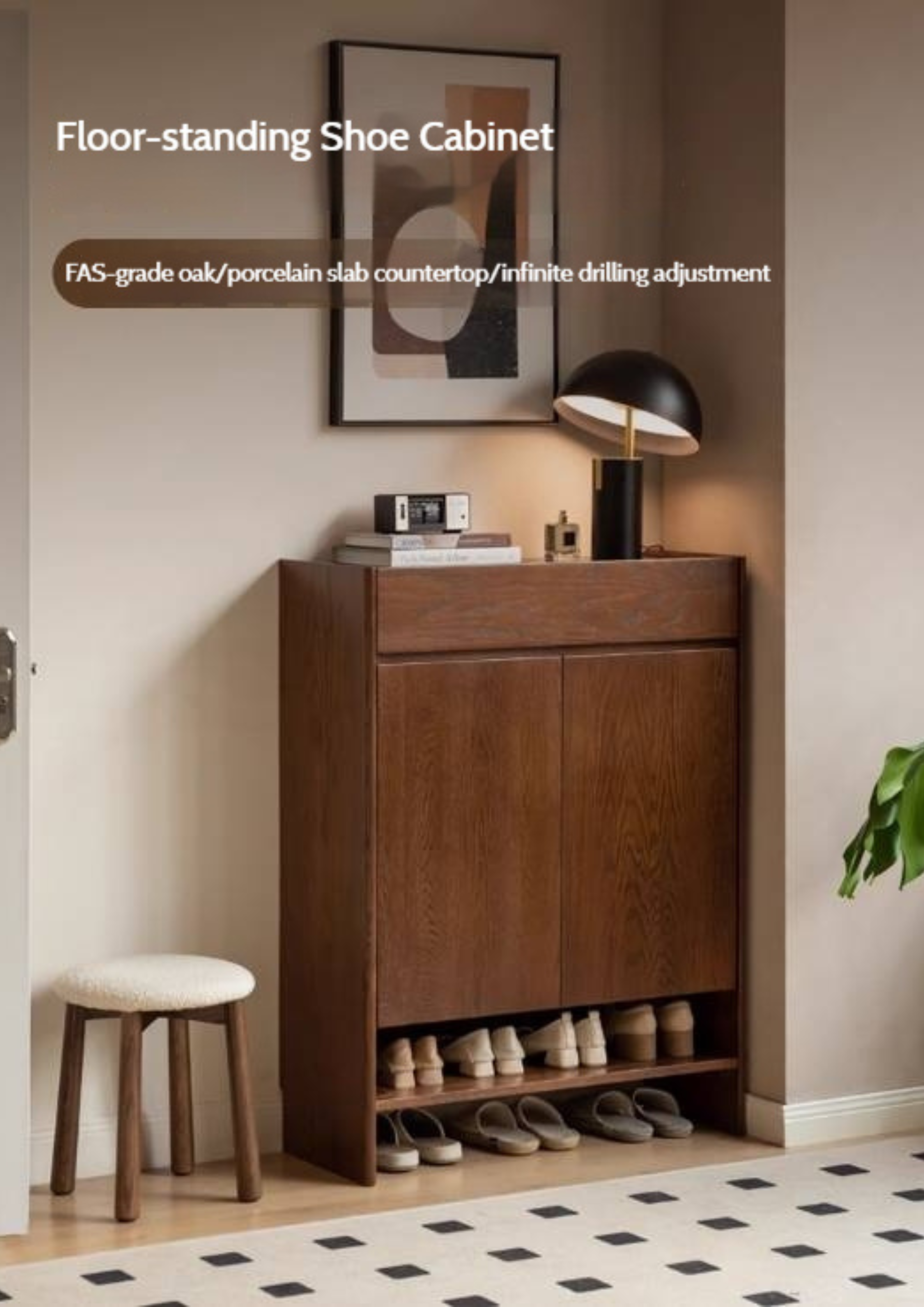 Oak Solid Wood Rock Plate Shoe Cabinet