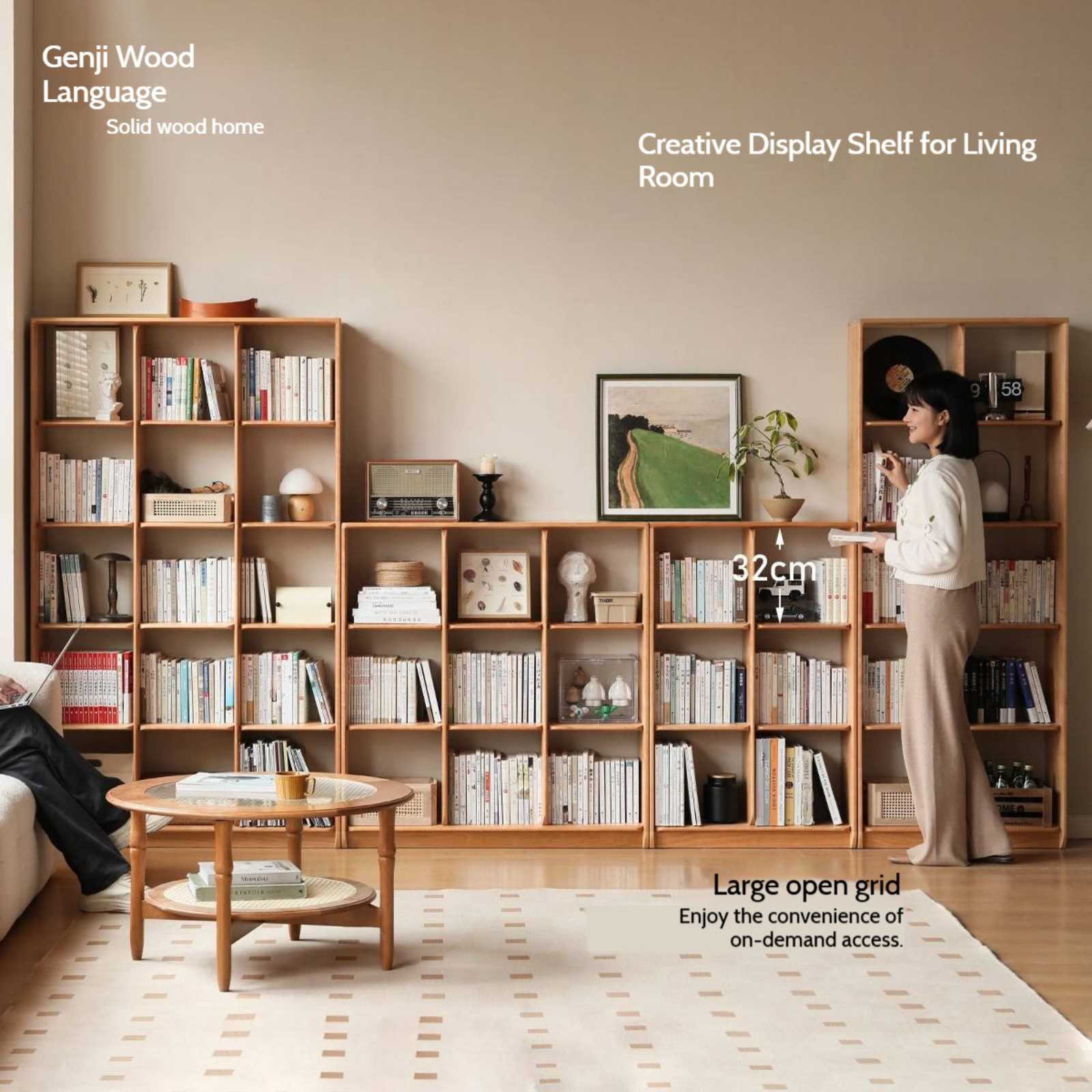 Cherry Solid Wood Vintage Bookshelf