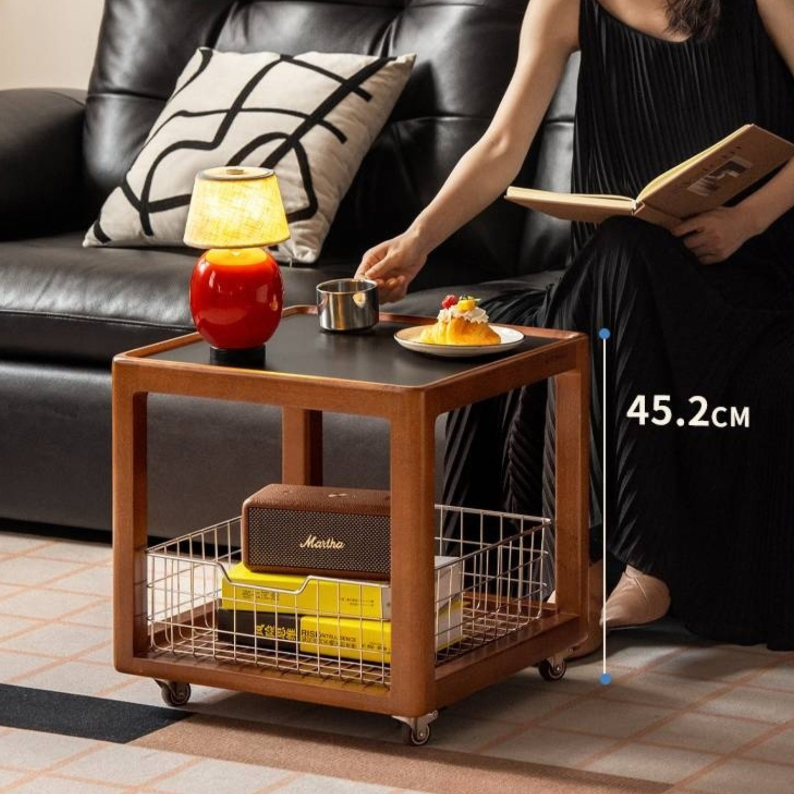 Poplar Solid Wood Movable Vintage Slab Side Table