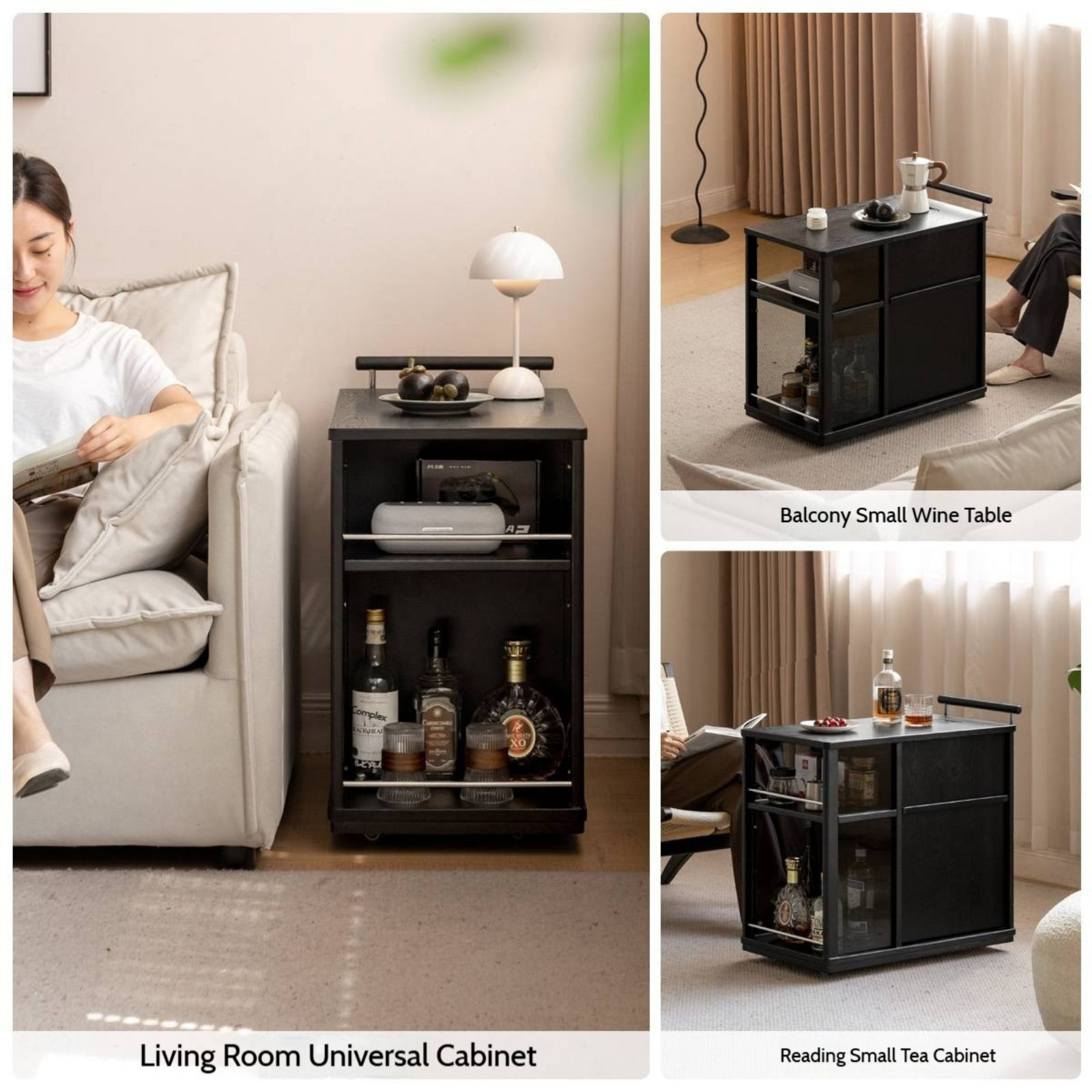 Ash Solid Wood Mobile Tea Cabinet