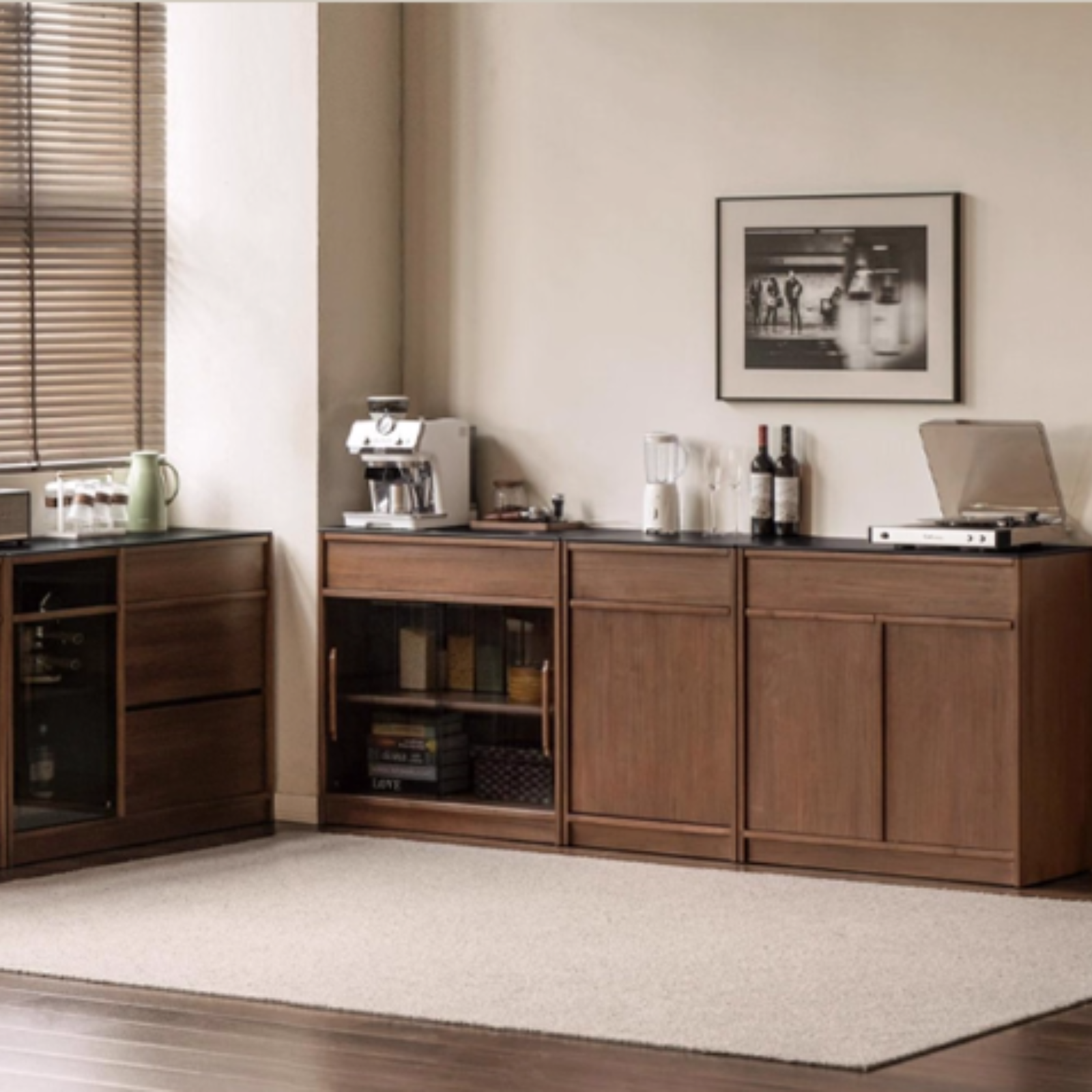 Black Walnut, Ash Solid Wood Light Luxury Style Rock Board Sideboard