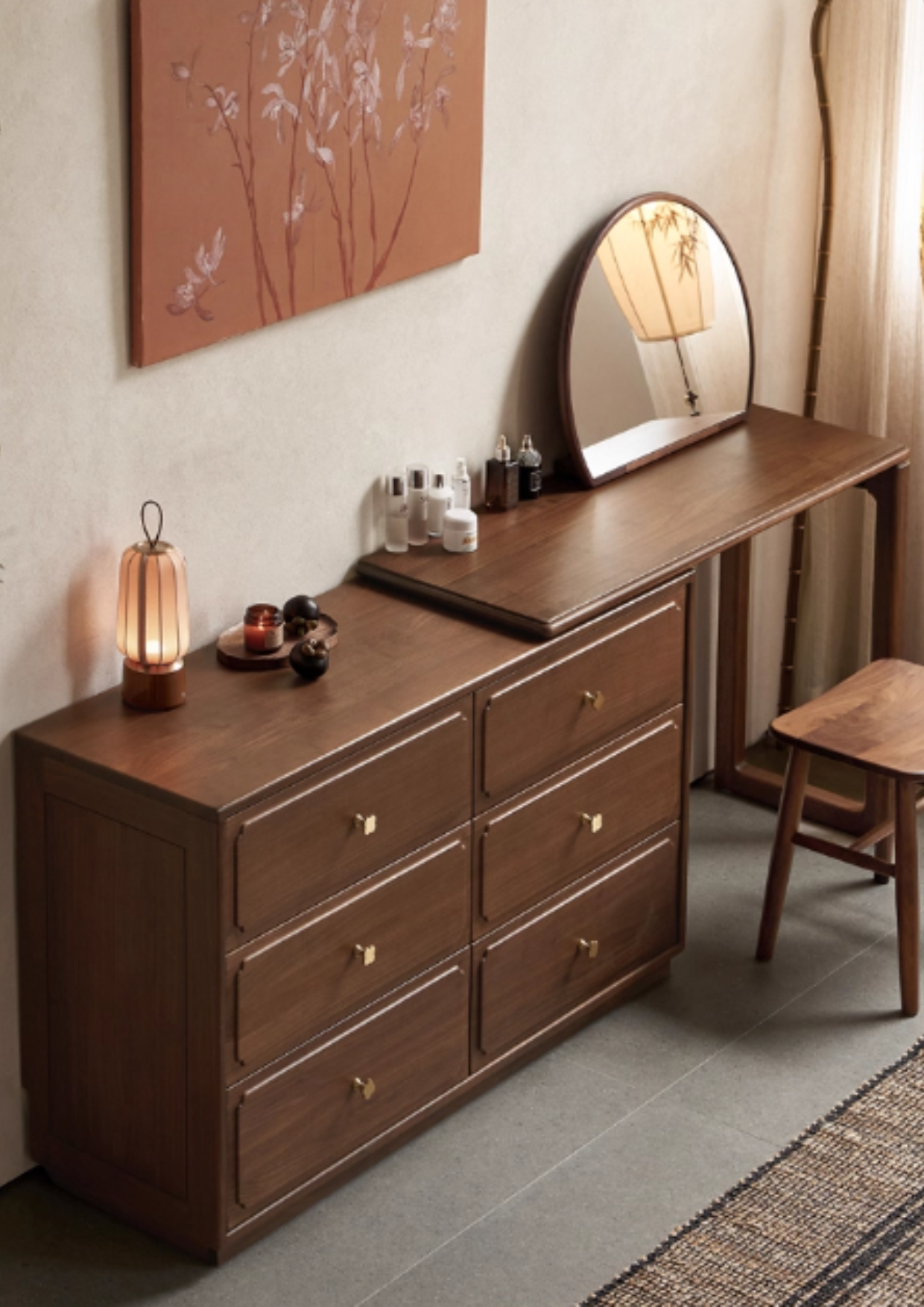 Black Walnut Solid Wood Rotating Dressing Table