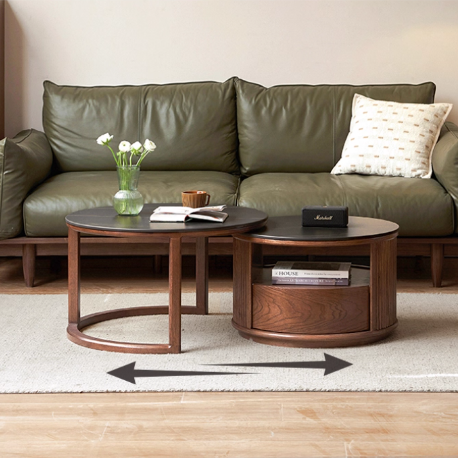 Oak Solid Wood Italian Light Luxury Rock Plate Coffee Table