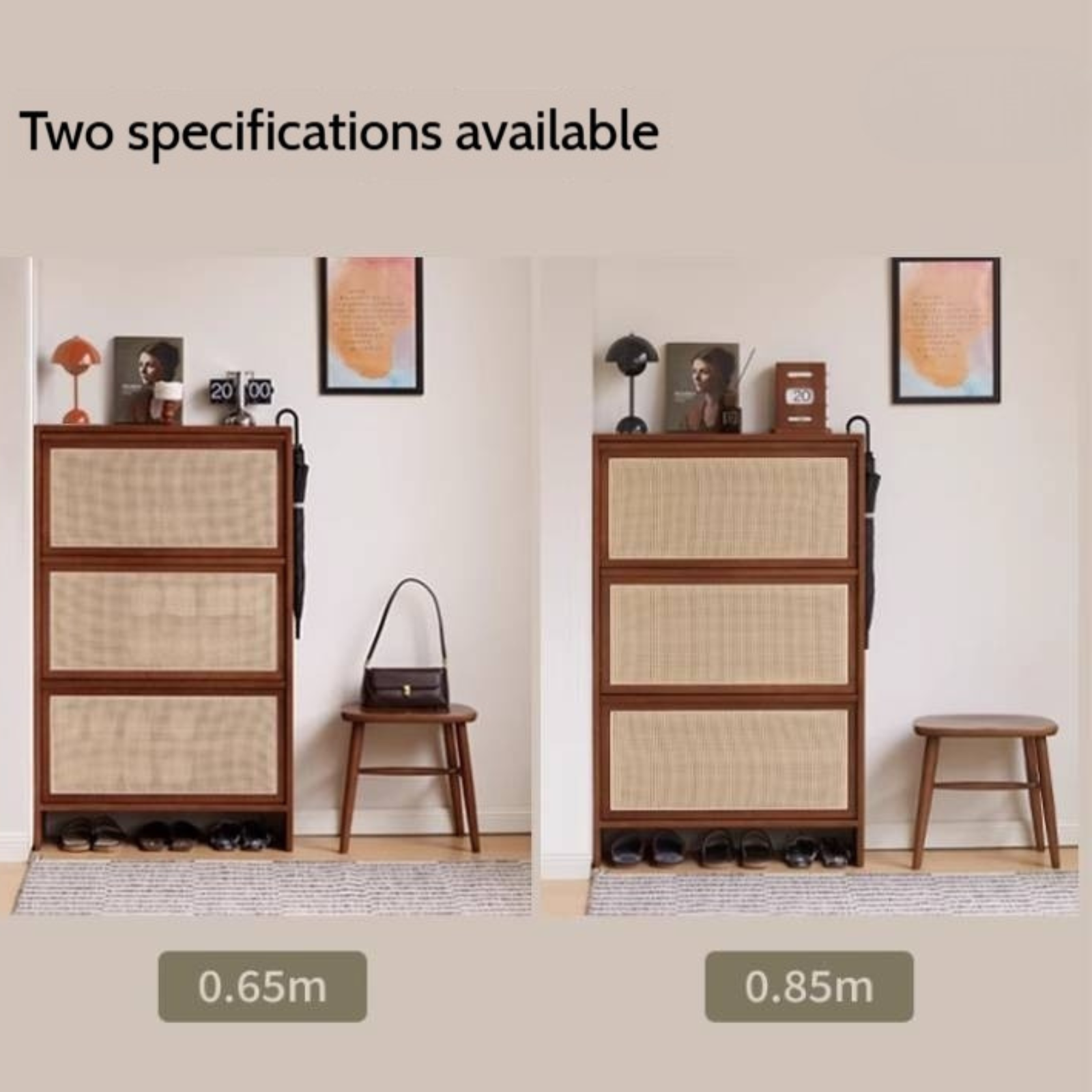 Tulipwood Solid Wood Rattan Shoe Cabinet Antique Style