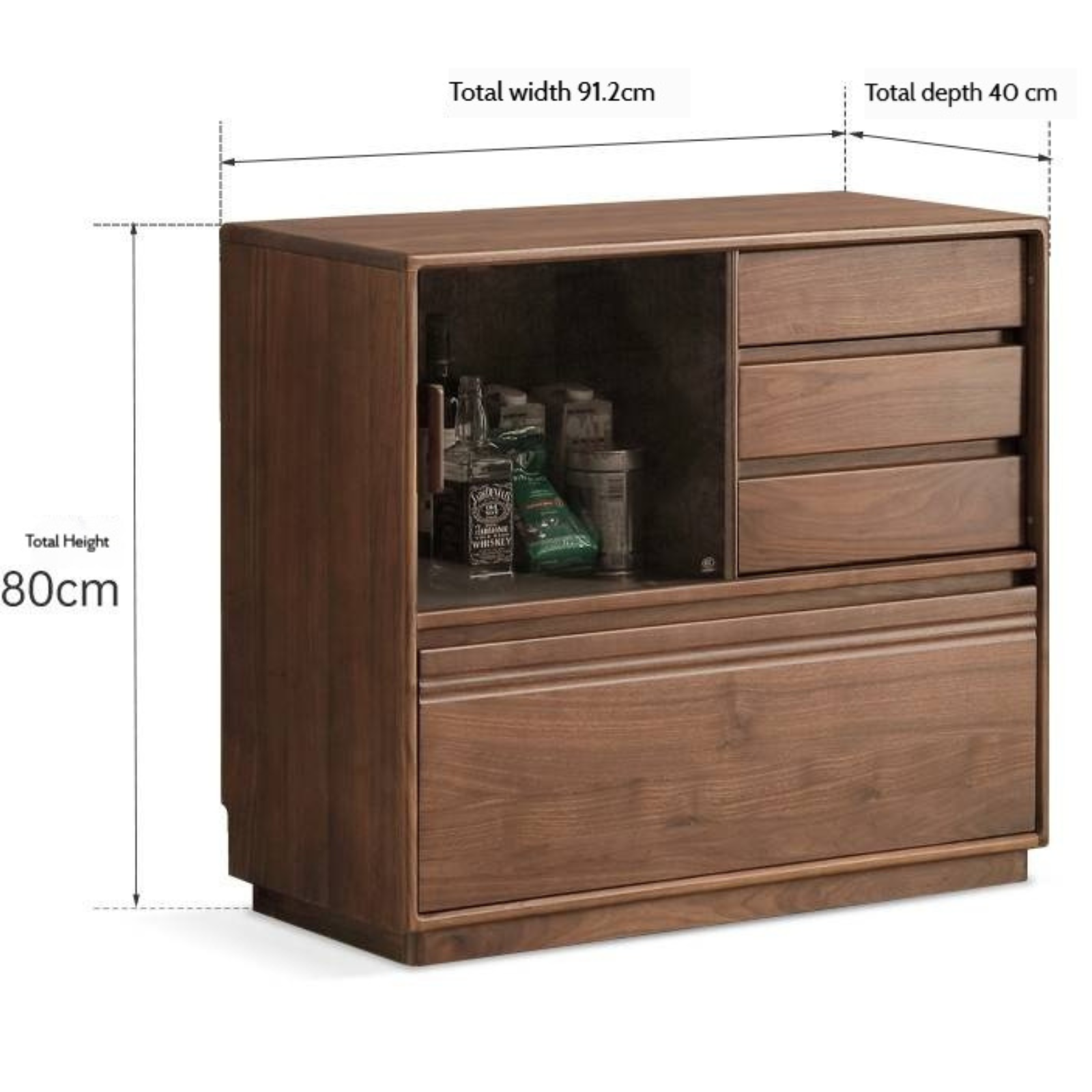Black Walnut Solid Wood Modern Side Cabinet.