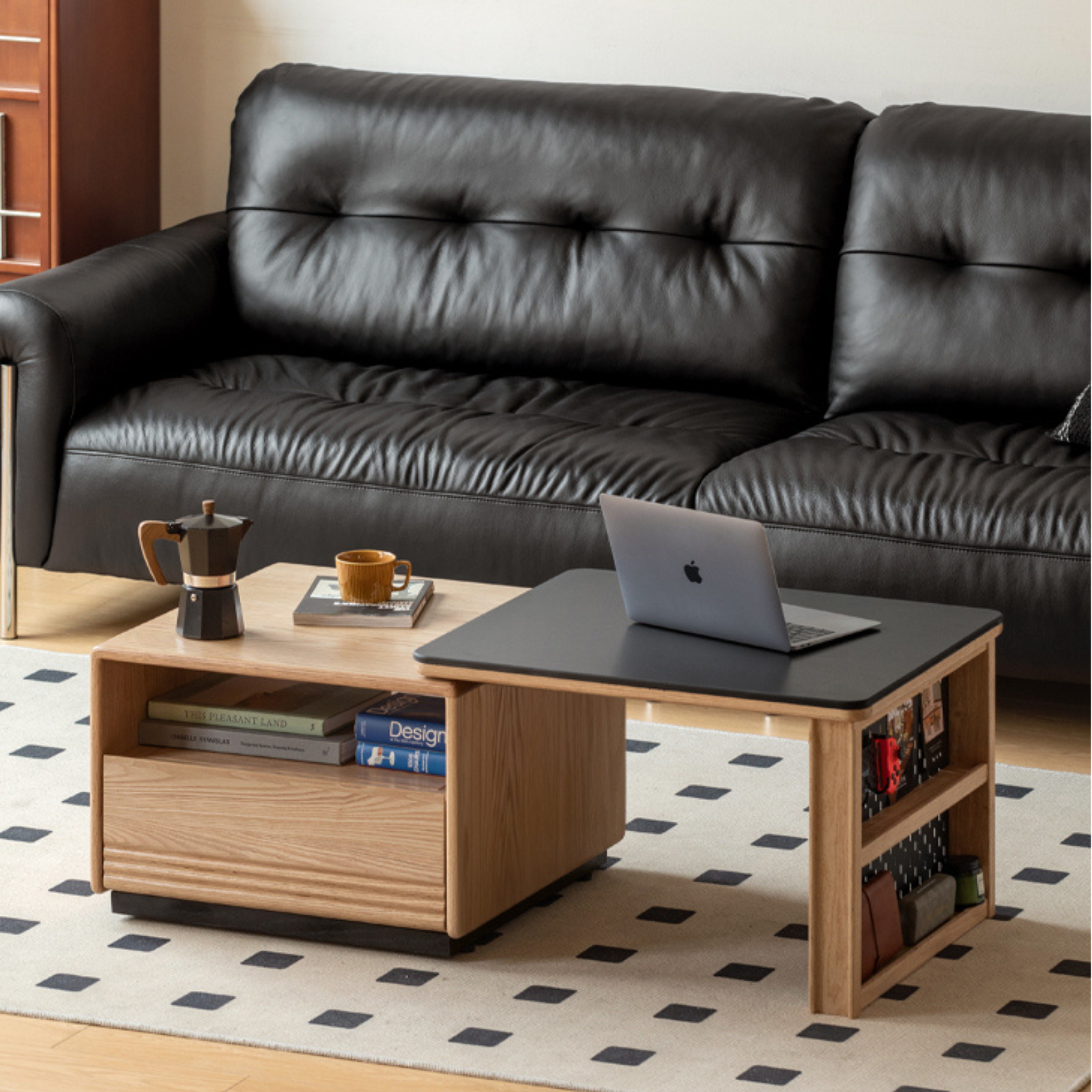 Beech Solid Wood Removable Rock Plate Telescopic Tea Table