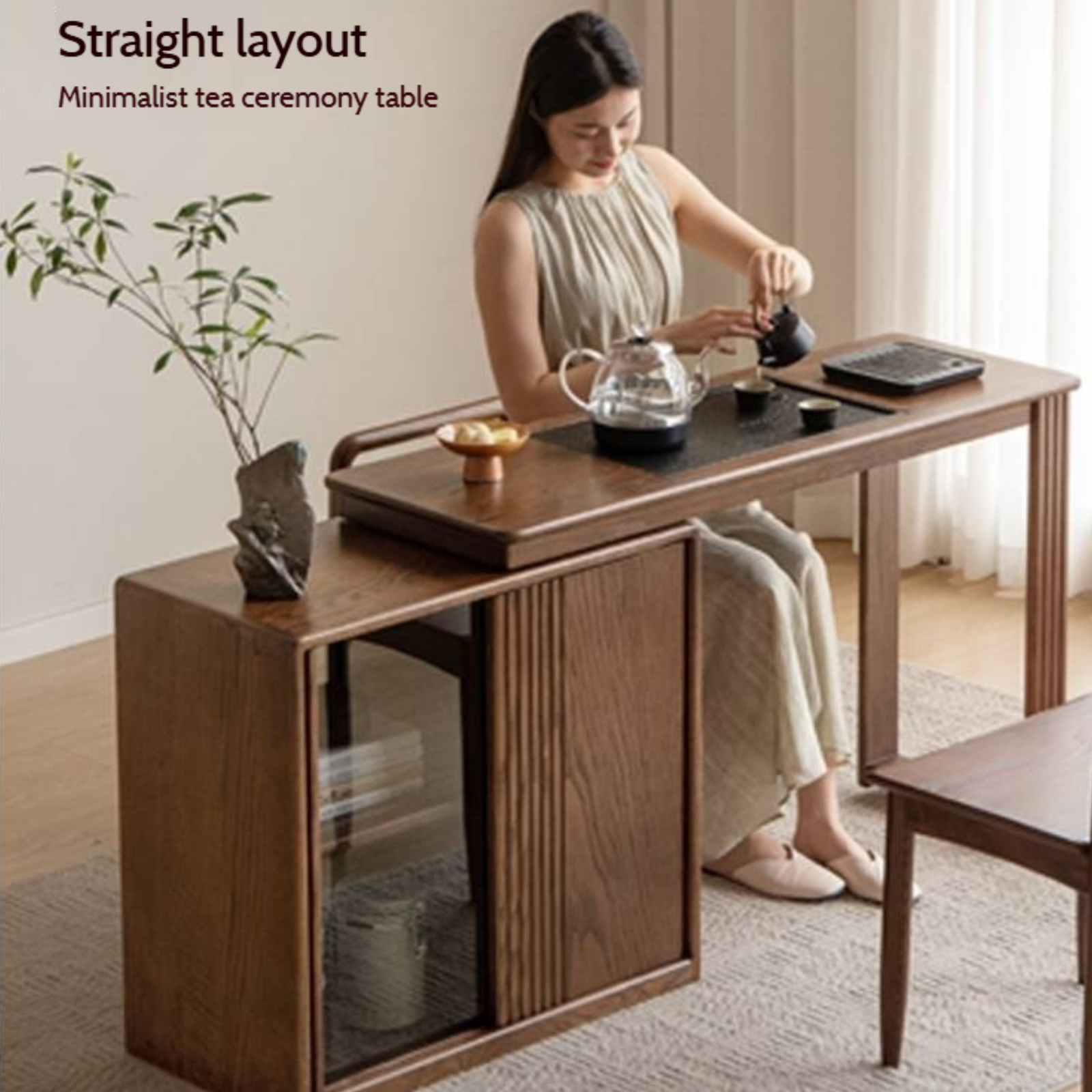 Pine Solid Wood Retractable Tea Table