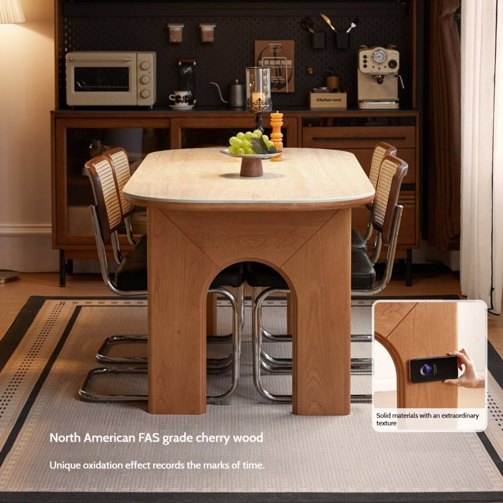 Cherry Solid Wood French Retro Style Slab Dining Table