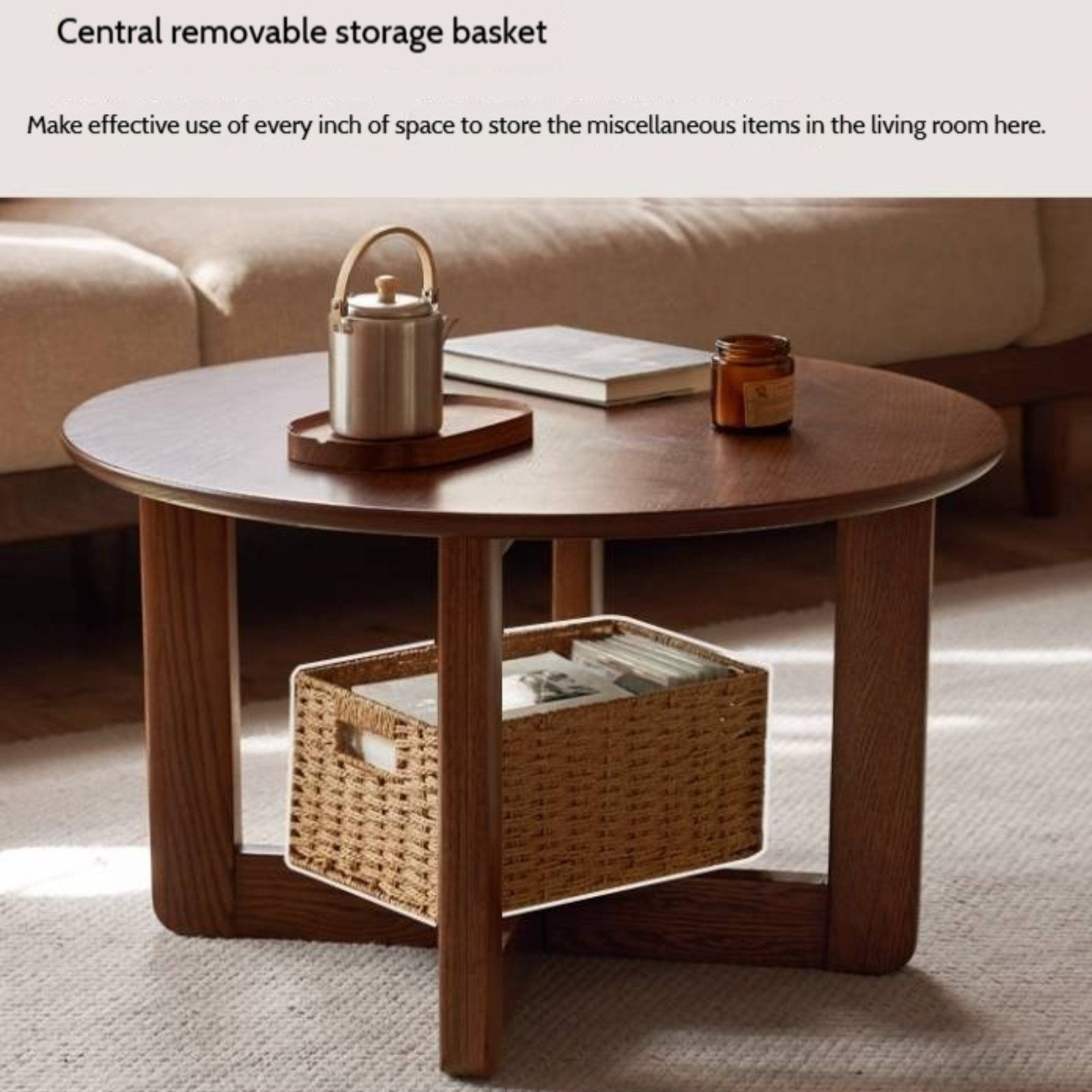 Sandalwood, Oak Solid Wood Modern Coffee Table