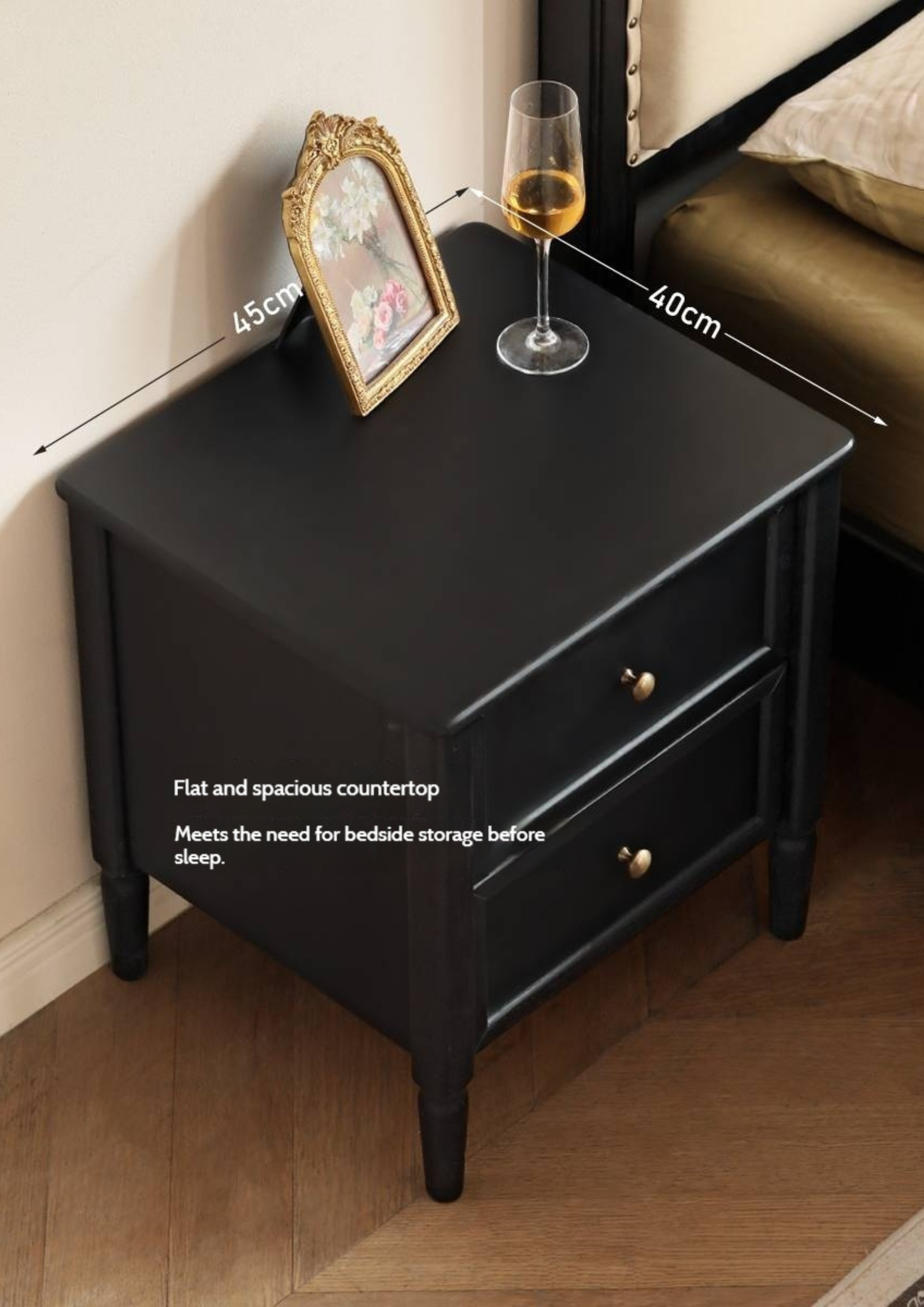 Solid Rubberwood Retro Style, American Style Nightstand