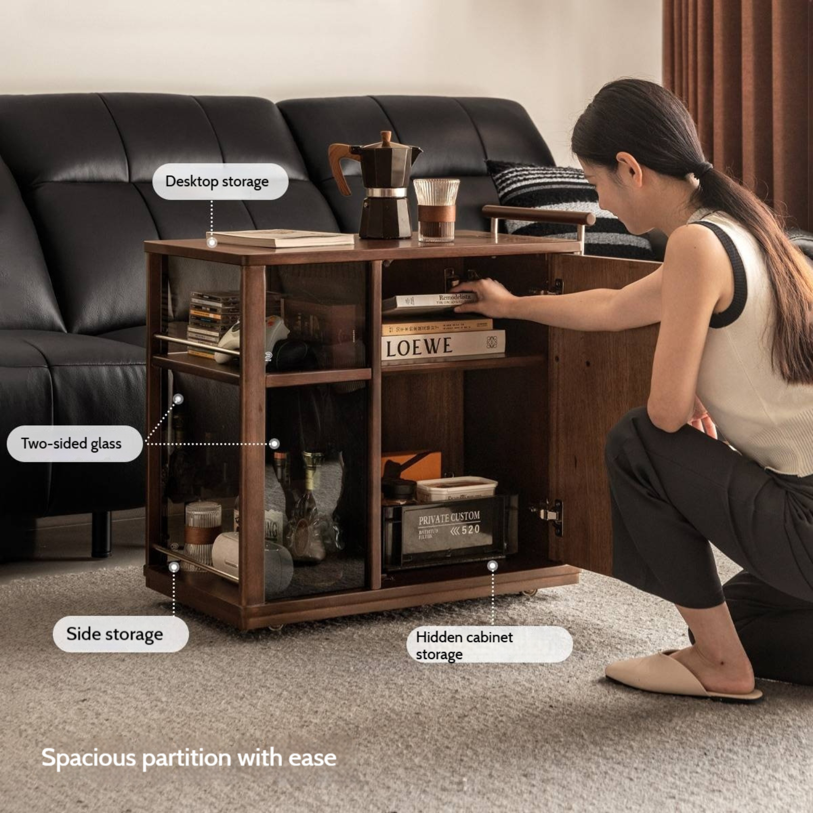 Sandalwood Italian Mobile Side Cabinet