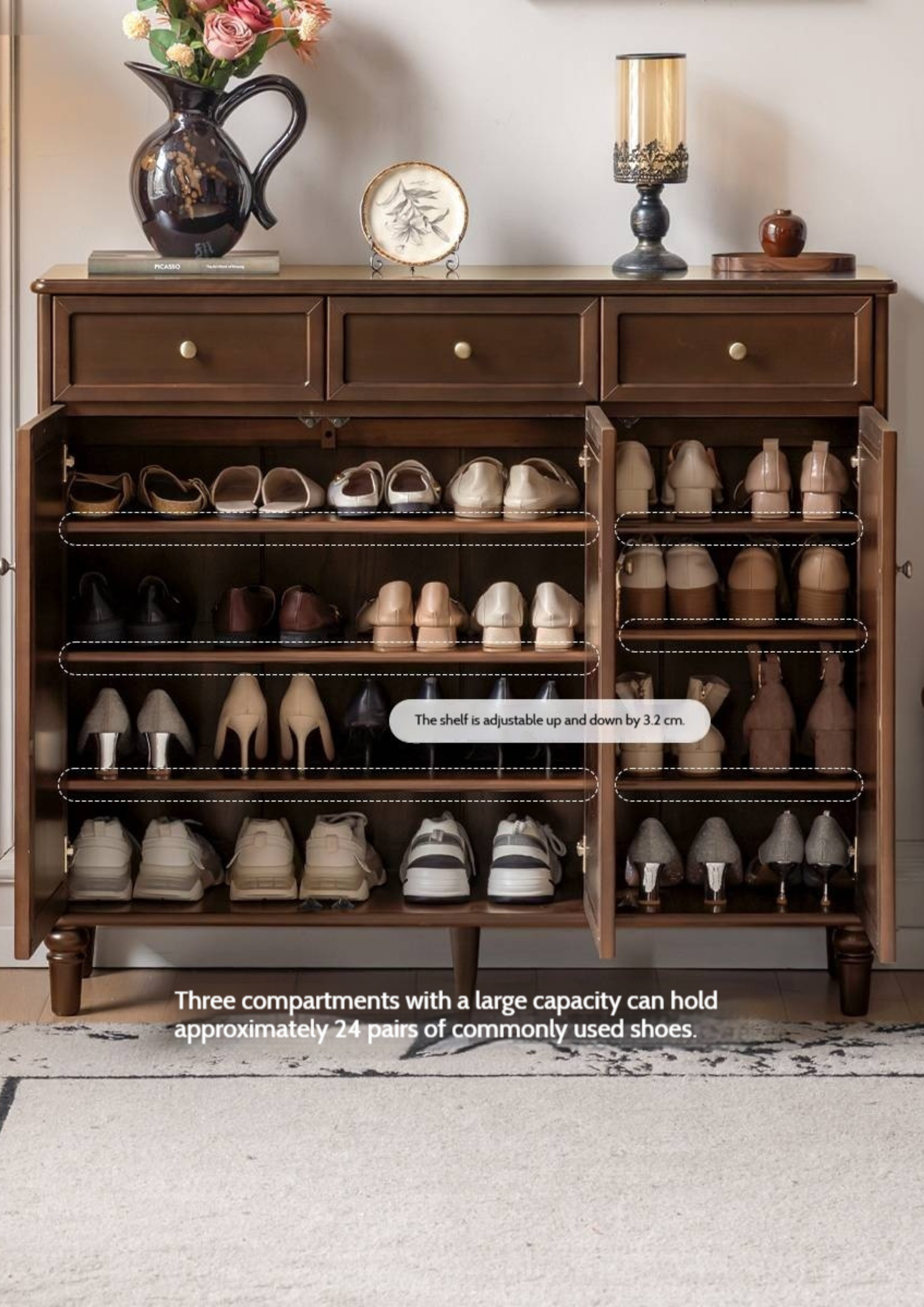 Poplar Solid Wood American Retro Shoe Cabinet