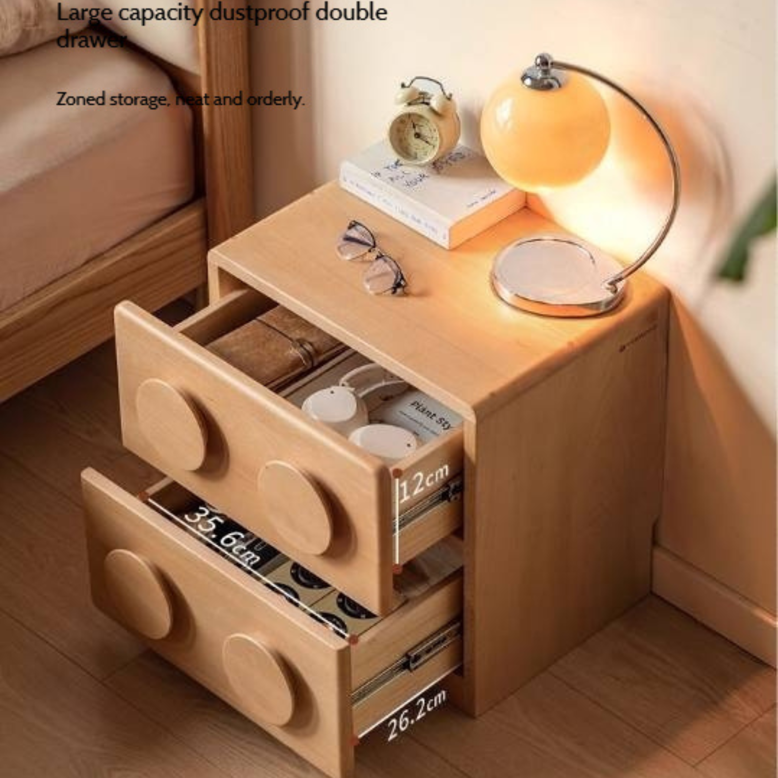 Beech Solid Wood Log Style Nightstand