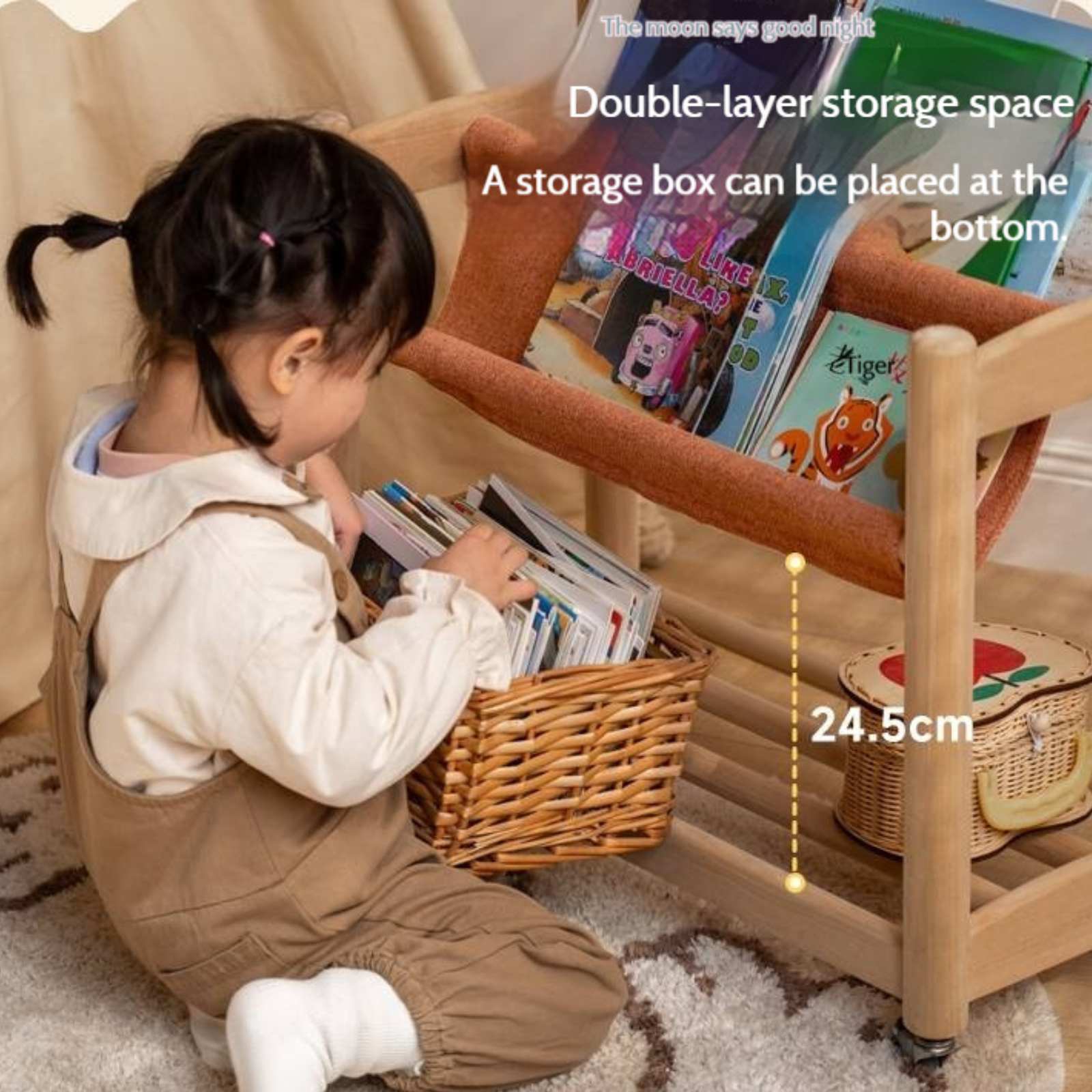 Poplar Solid Wood Movable Children's Bookshelf