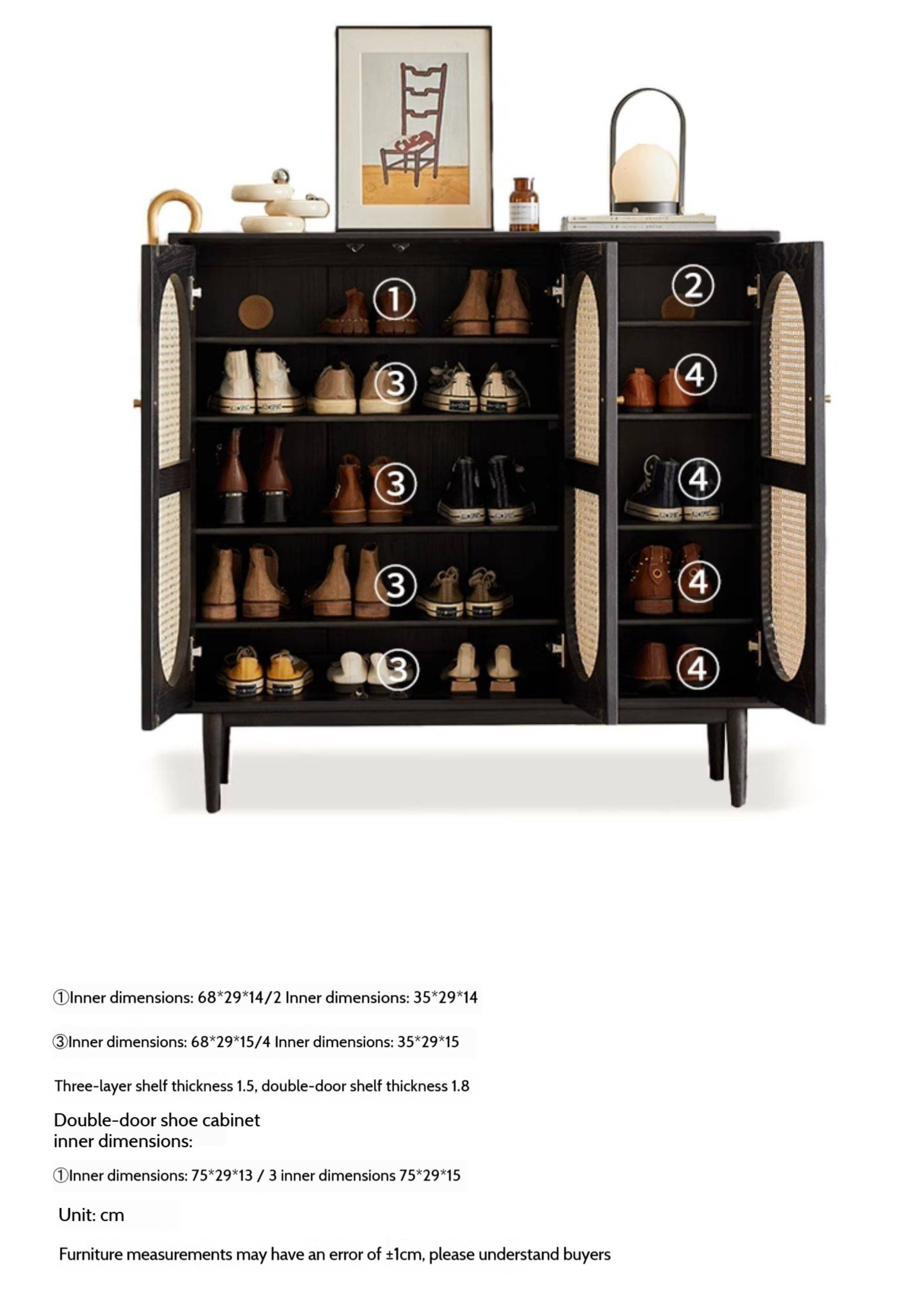 Oak Solid Wood Black Rattan Shoe Cabinet
