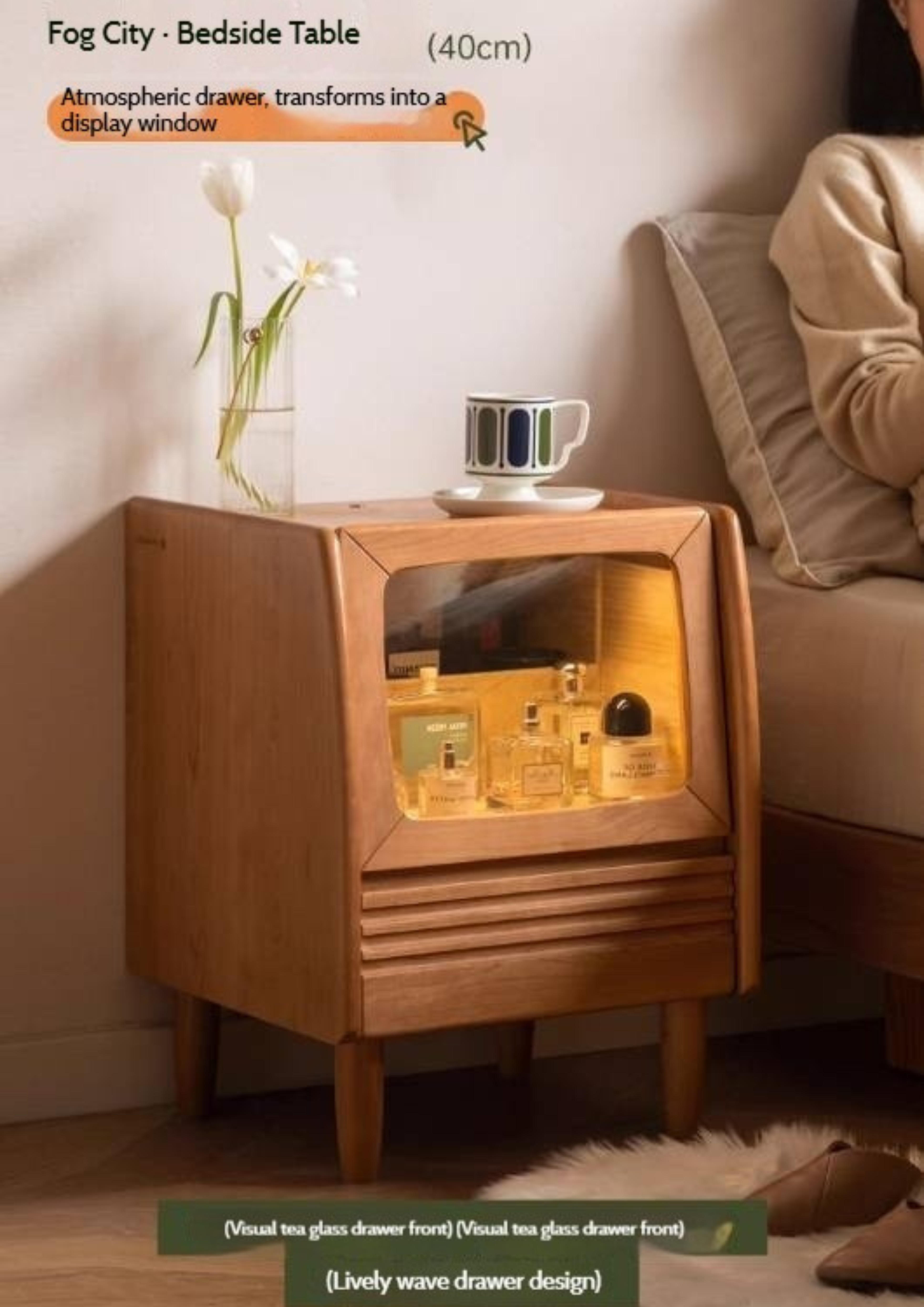 Cherry Solid Wood Retro Nightstand