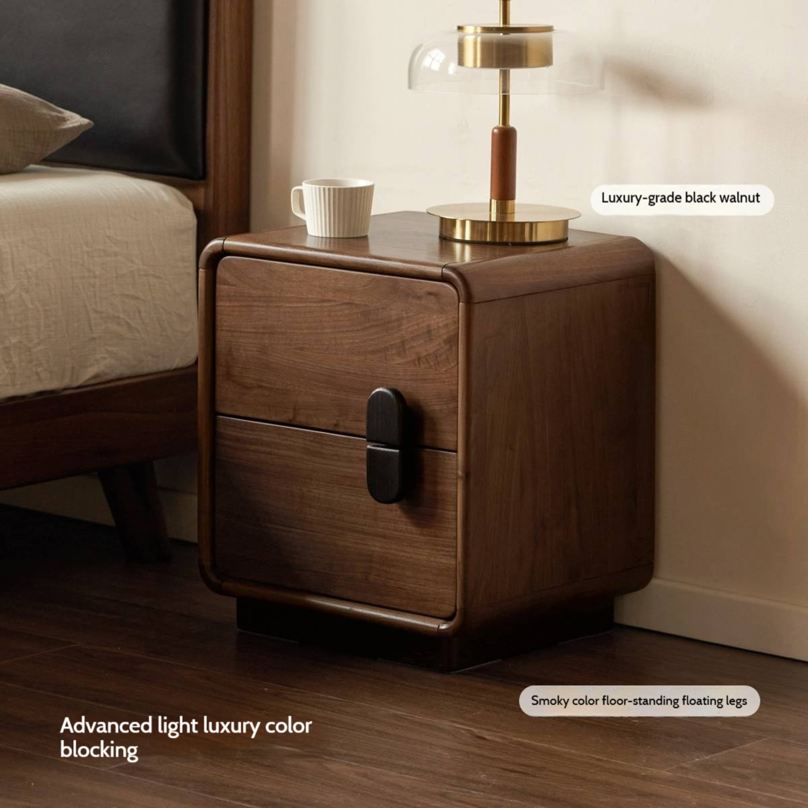 Black Walnut Solid Wood Italian Light Luxury Nightstands