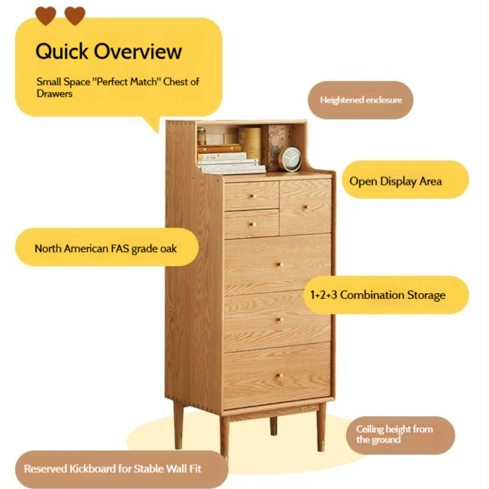 Oak Solid Wood Side Cabinet, Six-Drawer Chest.