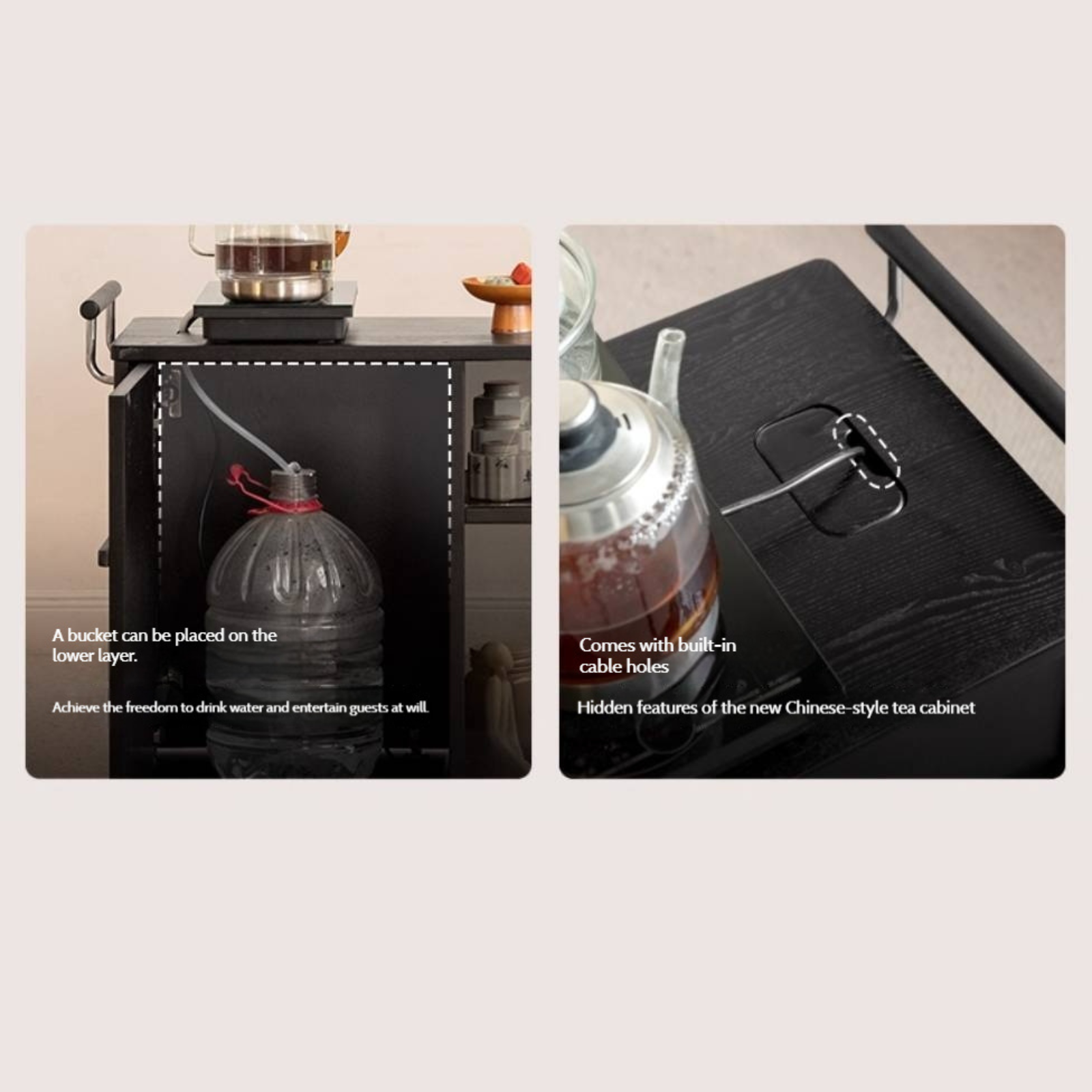 Ash Solid Wood Mobile Tea Cabinet