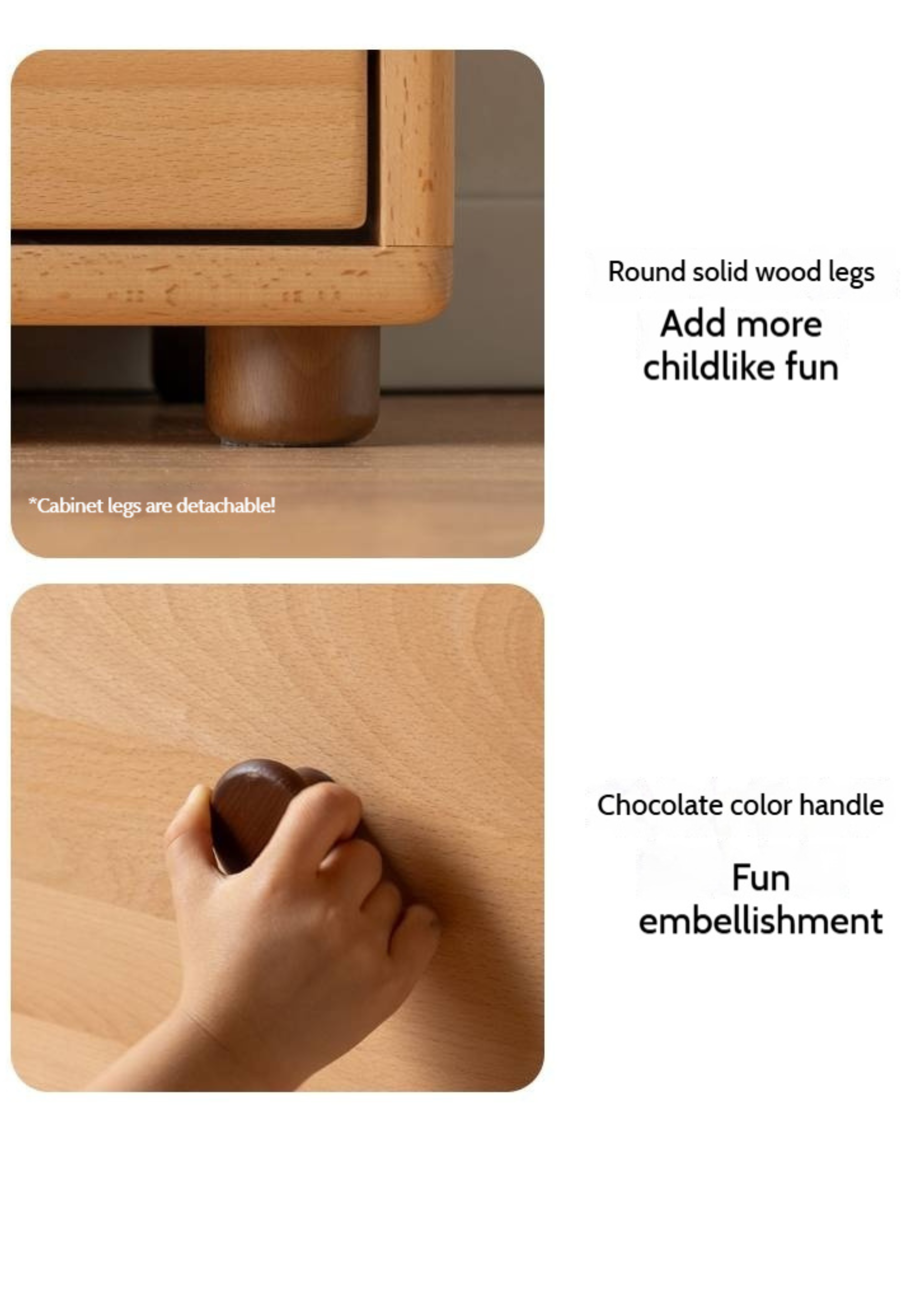 Solid Rubber Wood, Beech Solid Wood Nordic Style Children's Chest of Drawers