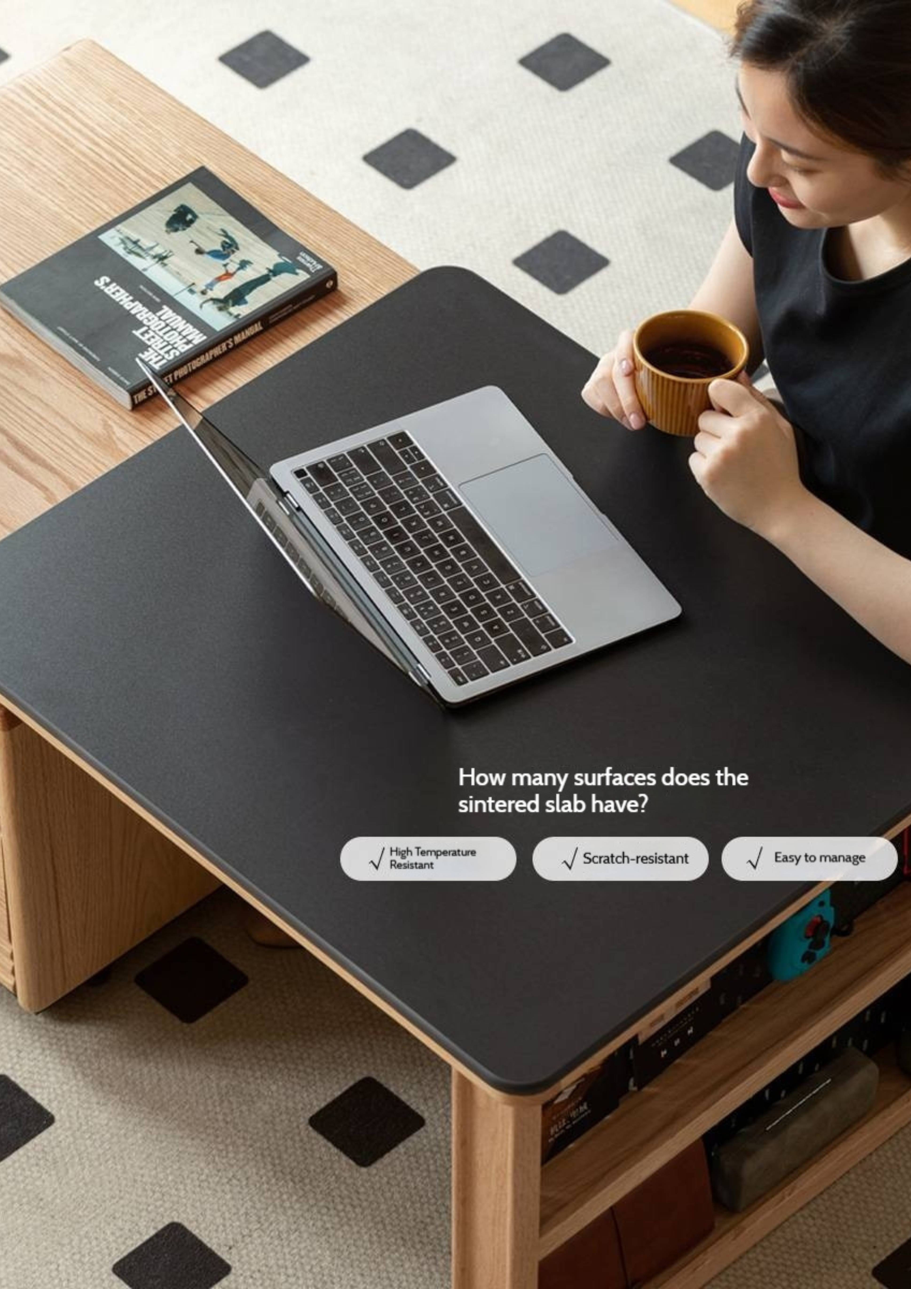 Beech Solid Wood Removable Rock Plate Telescopic Tea Table
