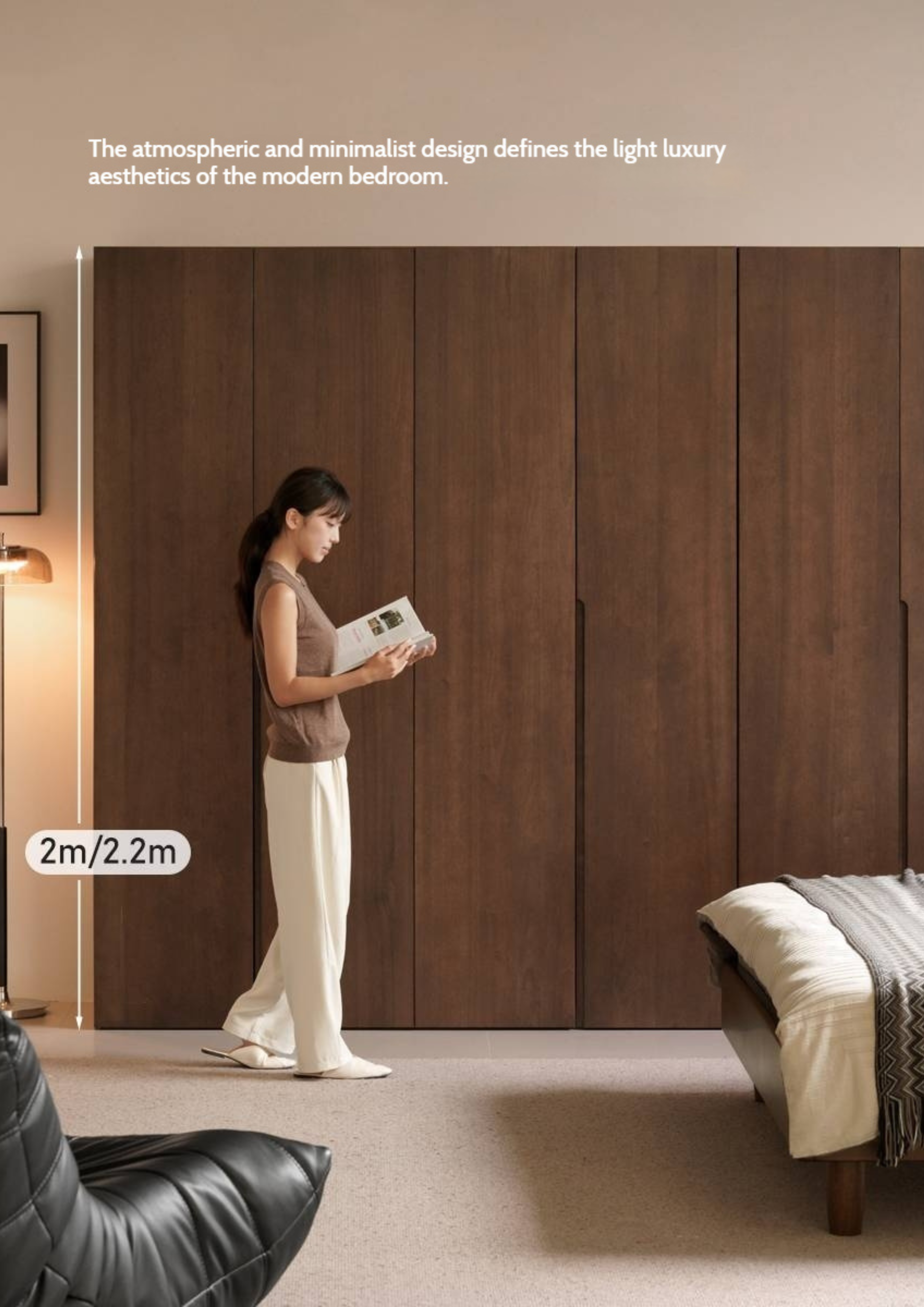 Sandalwood, Black Walnut Solid Wood Modern Double Door Wardrobe