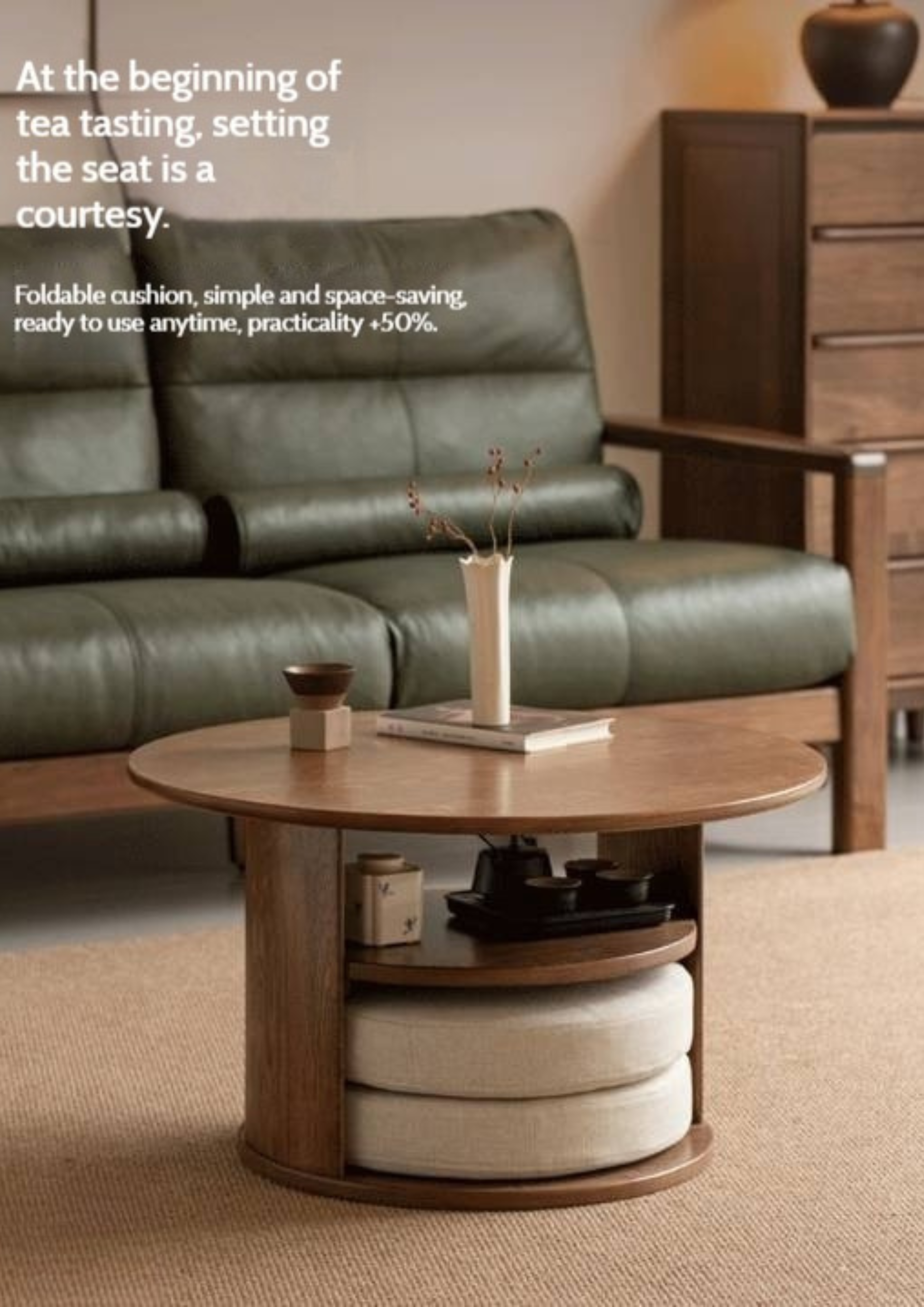 Ash Solid Wood Dual Use Round Tea Table