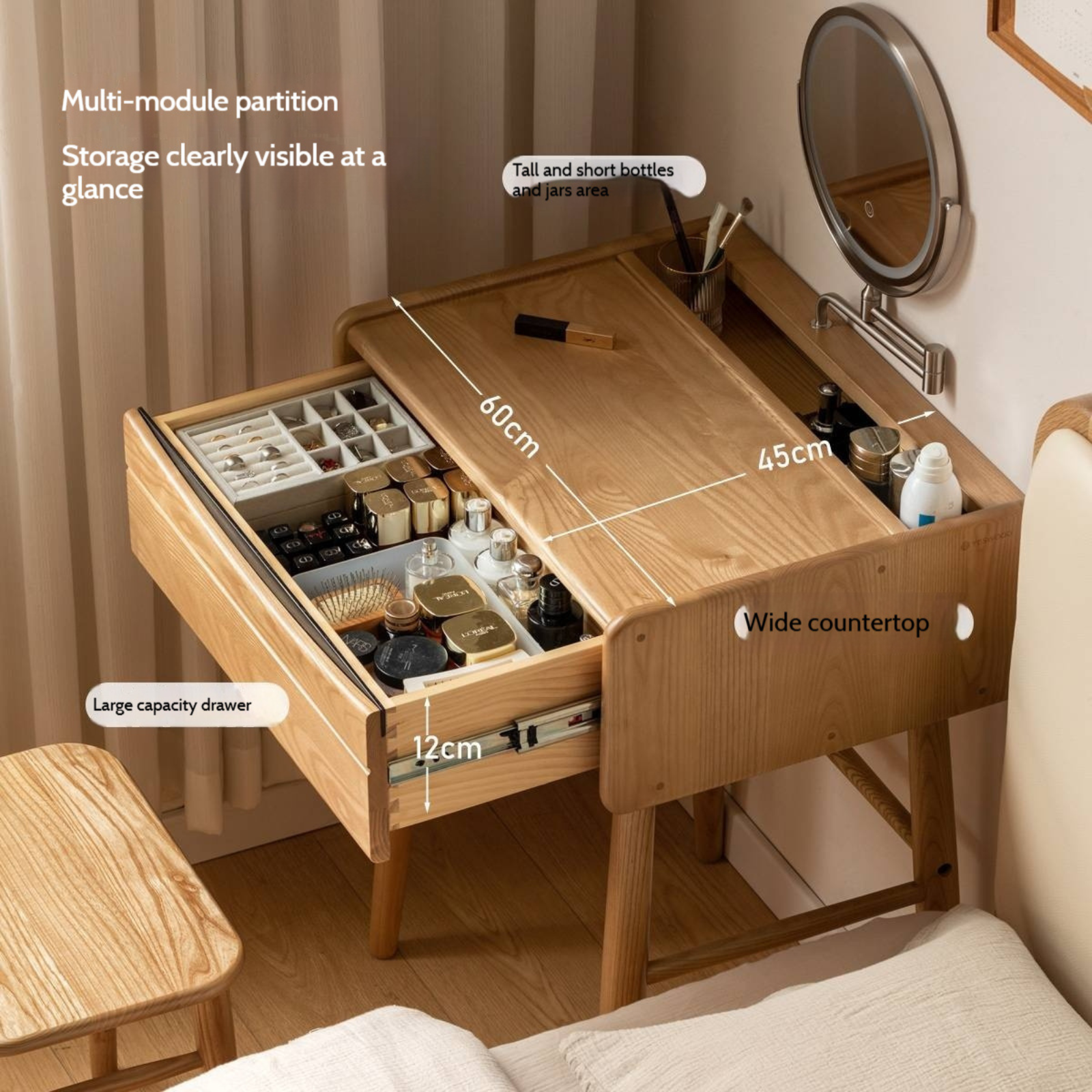 Ash Solid Wood Modern Dressing Table