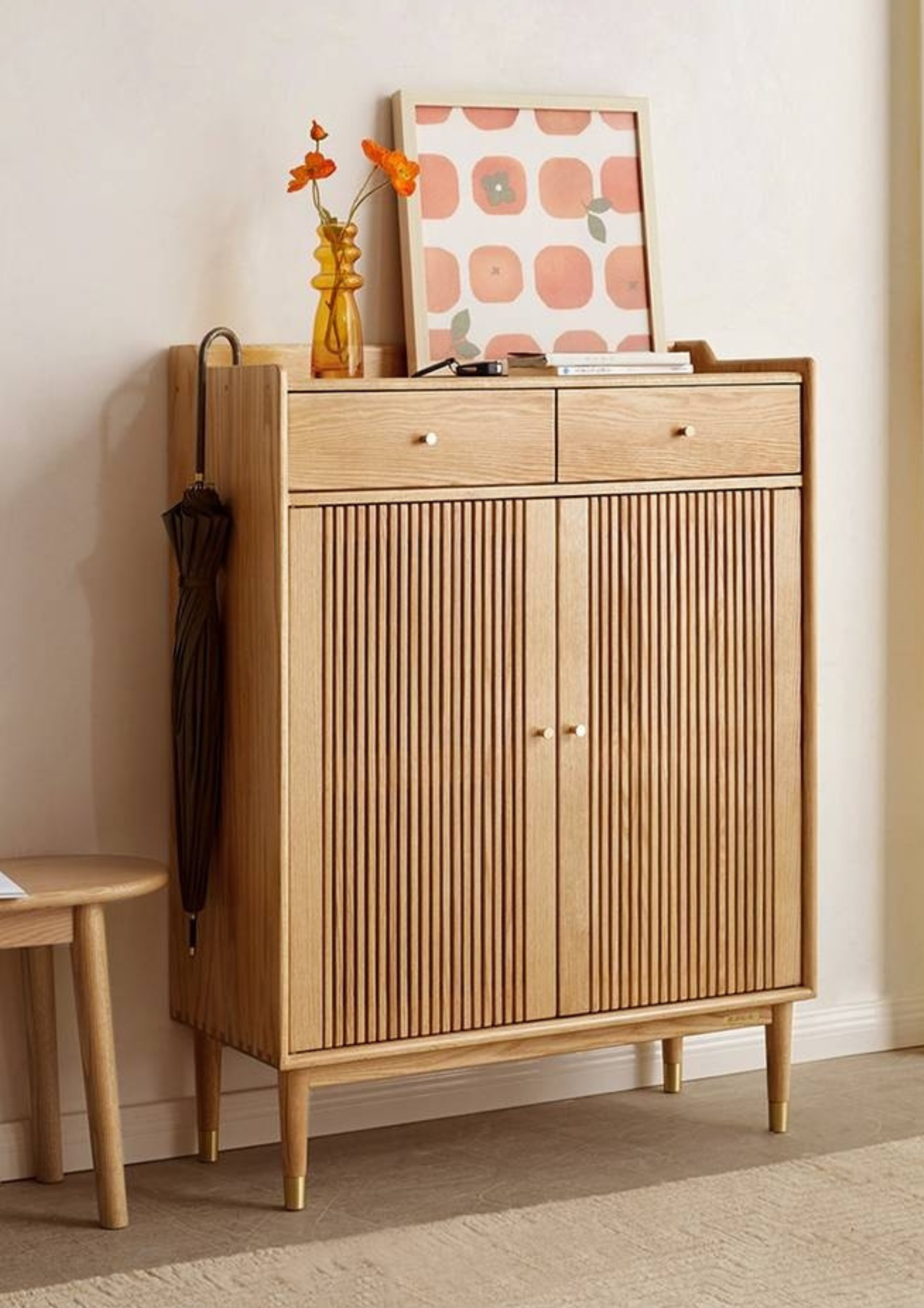 Oak Solid Wood Modern Nordic Storage Shoe Cabinet