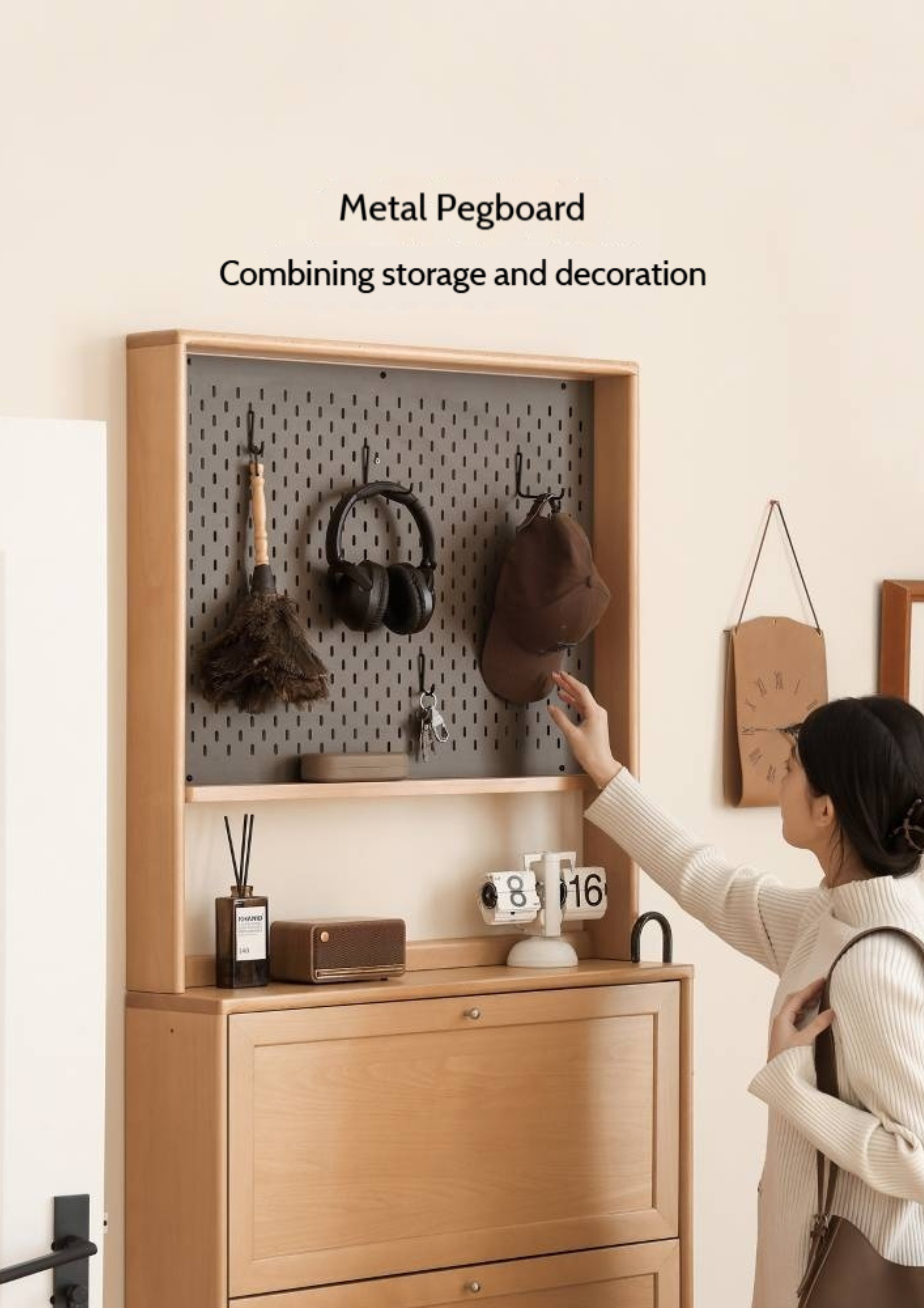 Beech Solid Wood Ultra-Thin Flip Bucket Shoe Cabinet