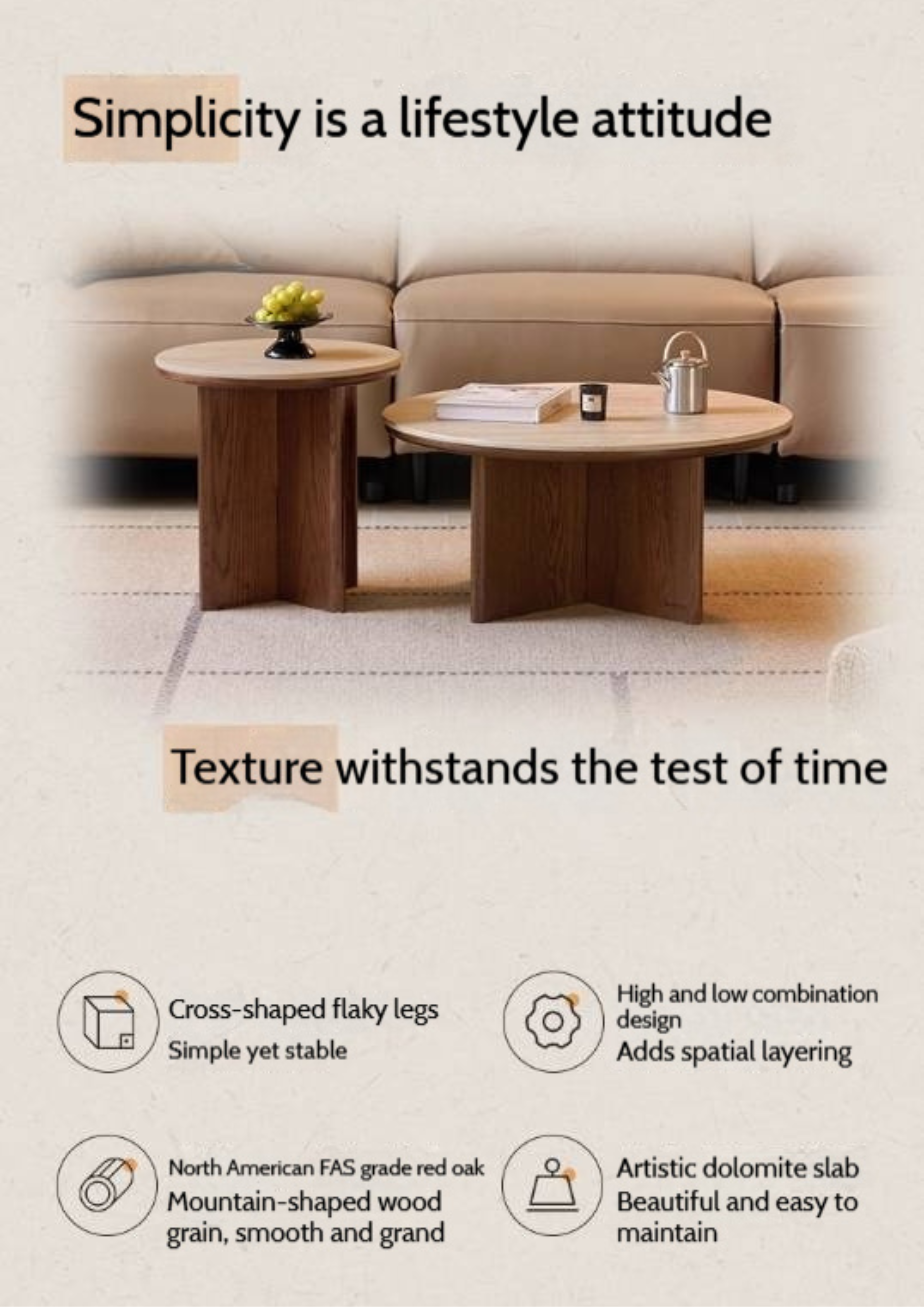 Oak Solid Wood Italian Light Luxury Style Slab Round Table