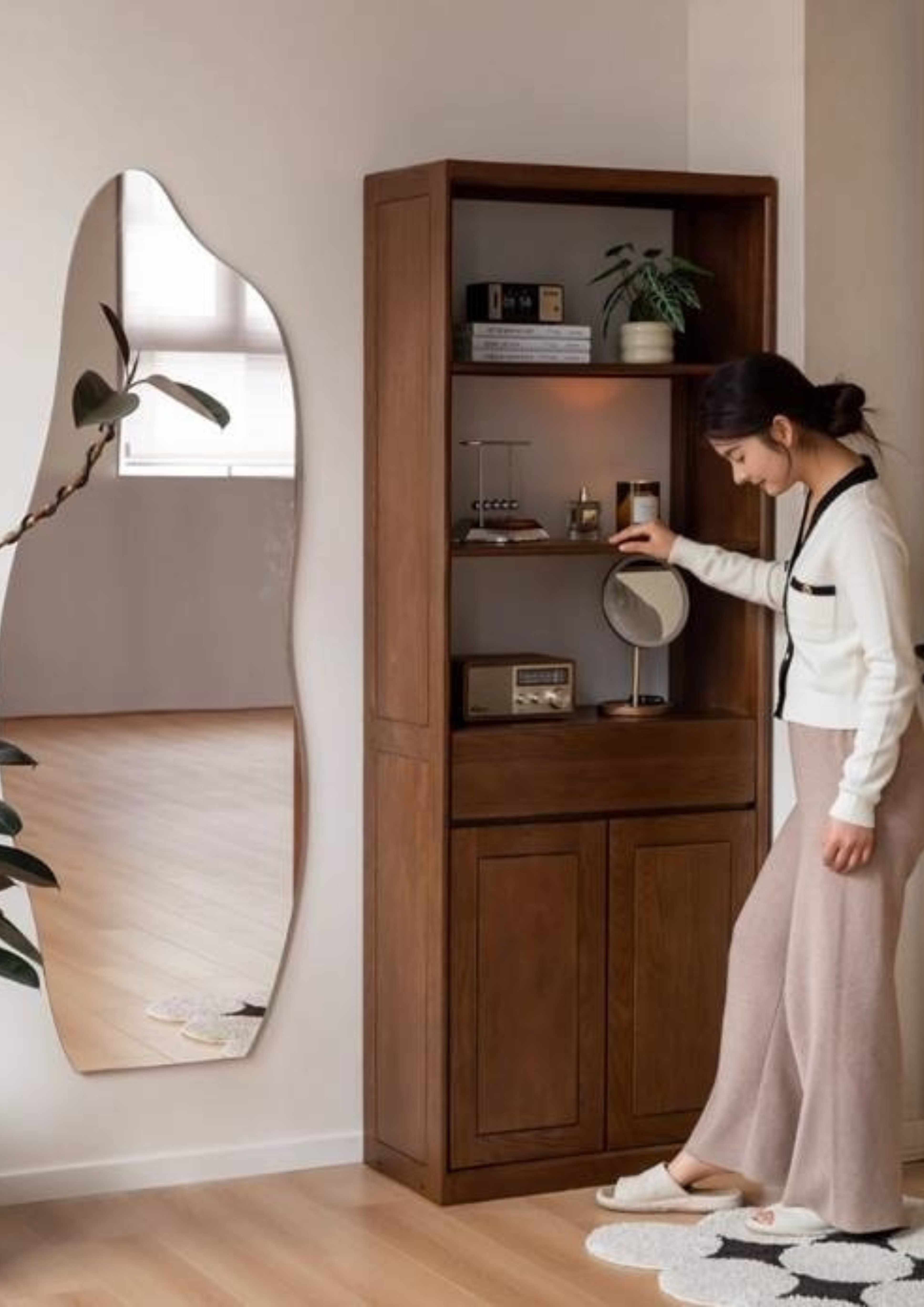 Oak Solid Wood Porch Cabinet Shoe Cabinet Integrated