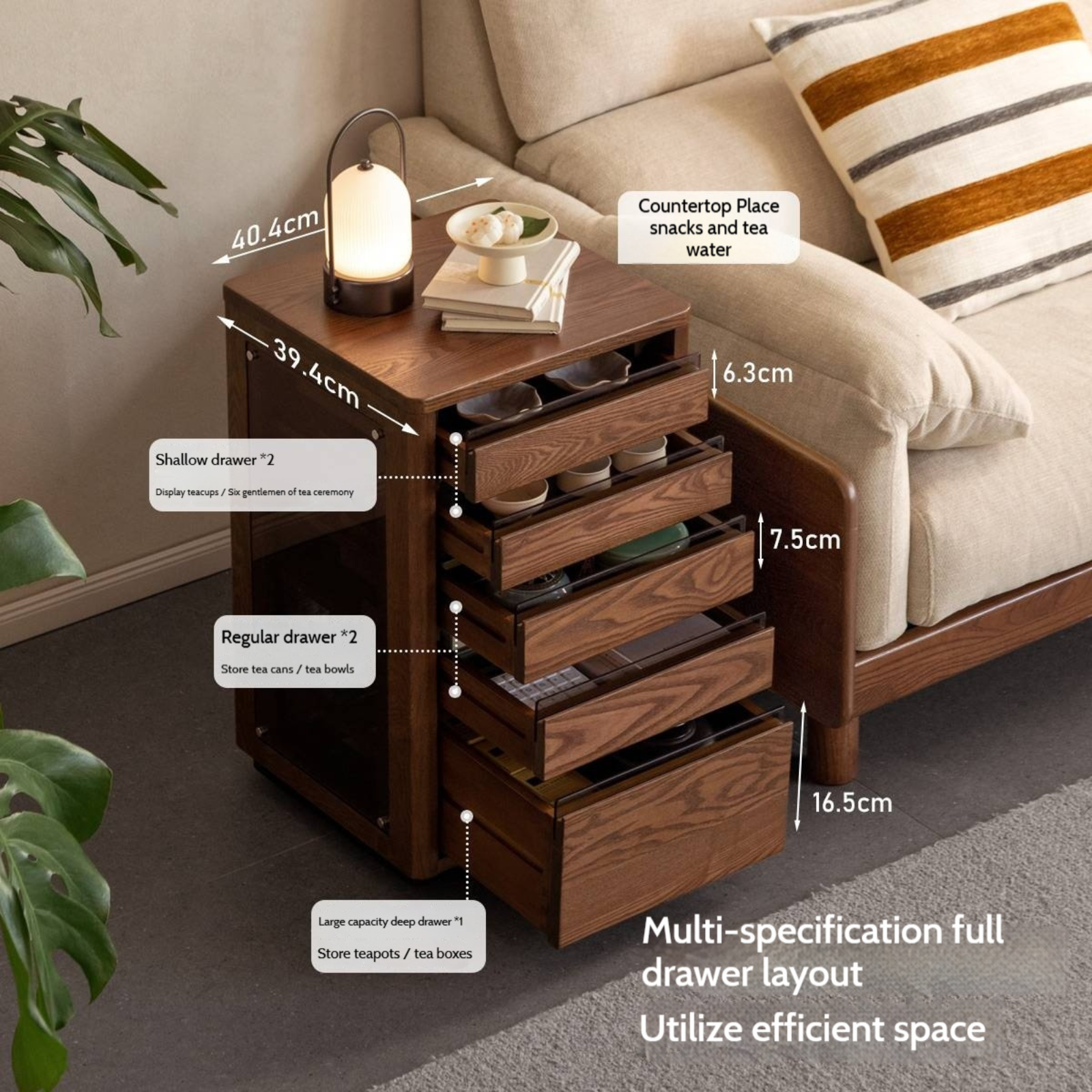 Ash, Black Walnut Solid Wood Mobile Kettle Integrated Tea Cabinet