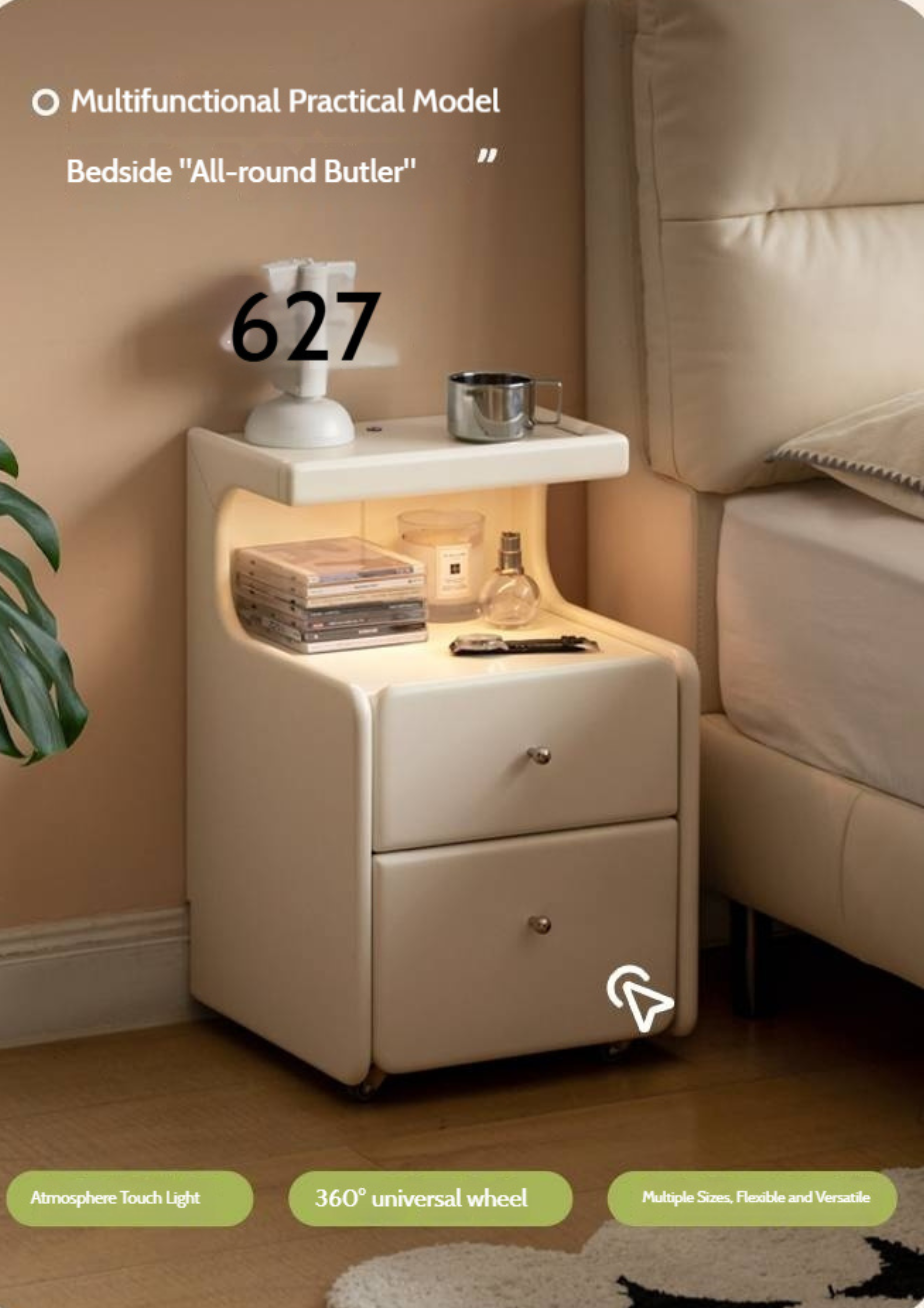 Beech Solid Wood White Cream Style Nightstand