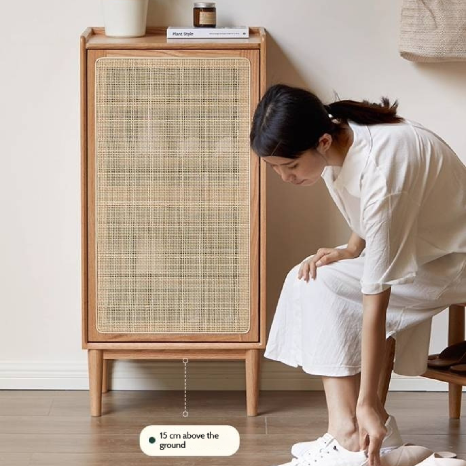 Oak Solid Wood Entrance Shoe Cabinet