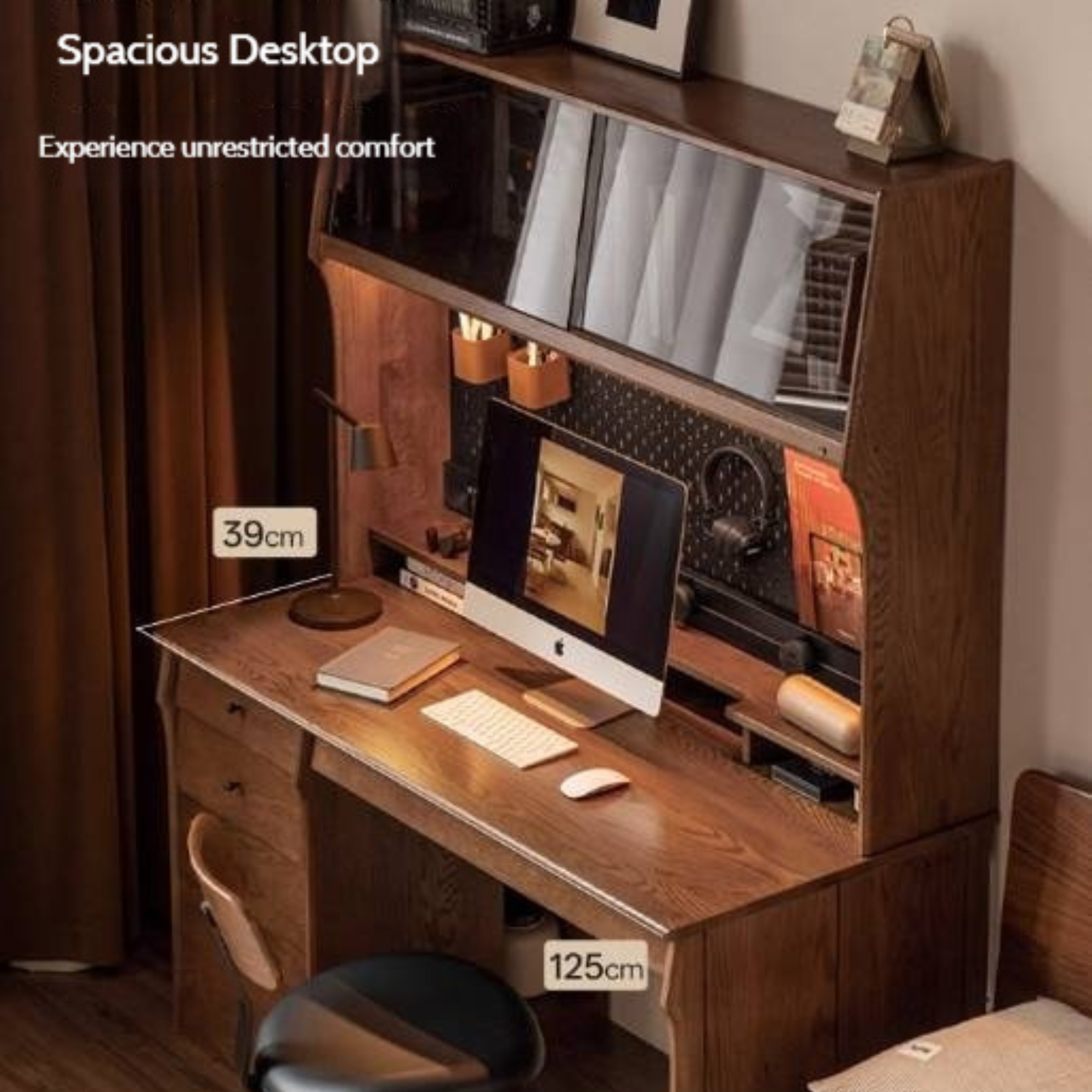 Oak Solid Wood Computer Desk With Shelf